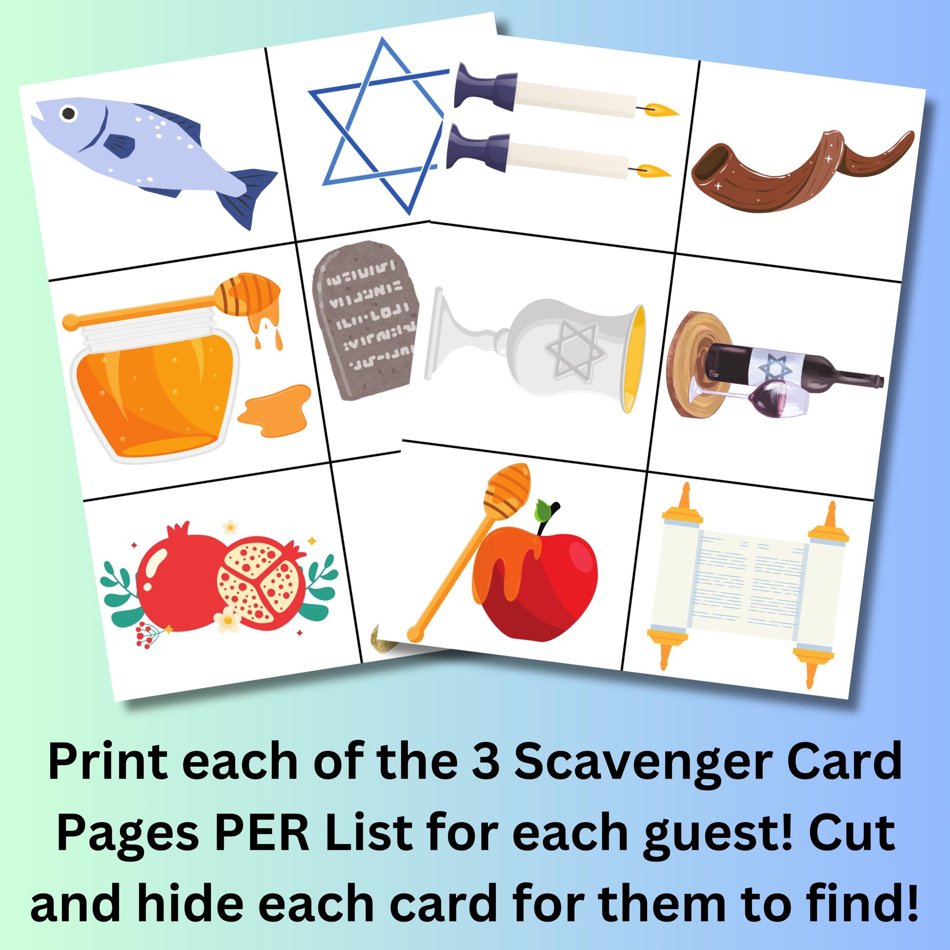 Rosh Hashanah Scavenger Hunt, Rosh Hashanah Game, Printable Scavenger Hunt, Jewish Holiday Game, Jewish Scavenger Hunt, Kids Rosh Hashanah