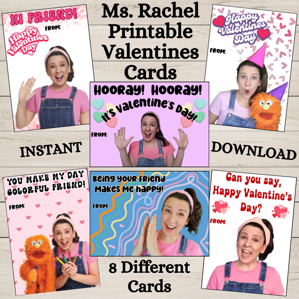 Printable Ms. Rachel Valentines Cards, Instant Download Preschool Classroom Valentines, Ms Overalls Valentine Card, DIY Miss Rachel Cards
