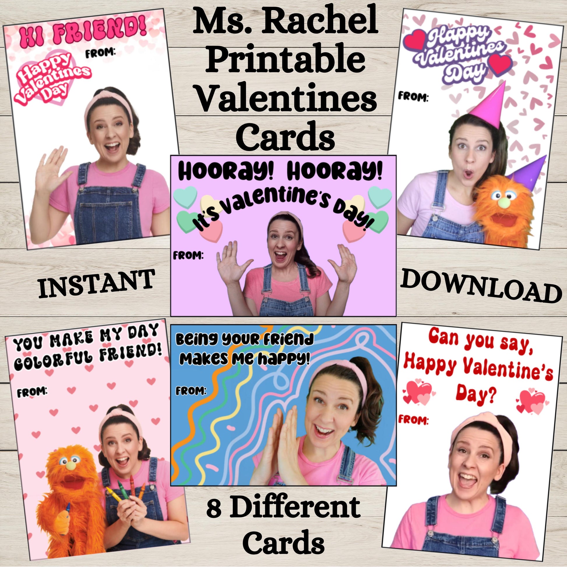 Printable Ms. Rachel Valentines Cards, Instant Download Preschool Classroom Valentines, Ms Overalls Valentine Card, DIY Miss Rachel Cards