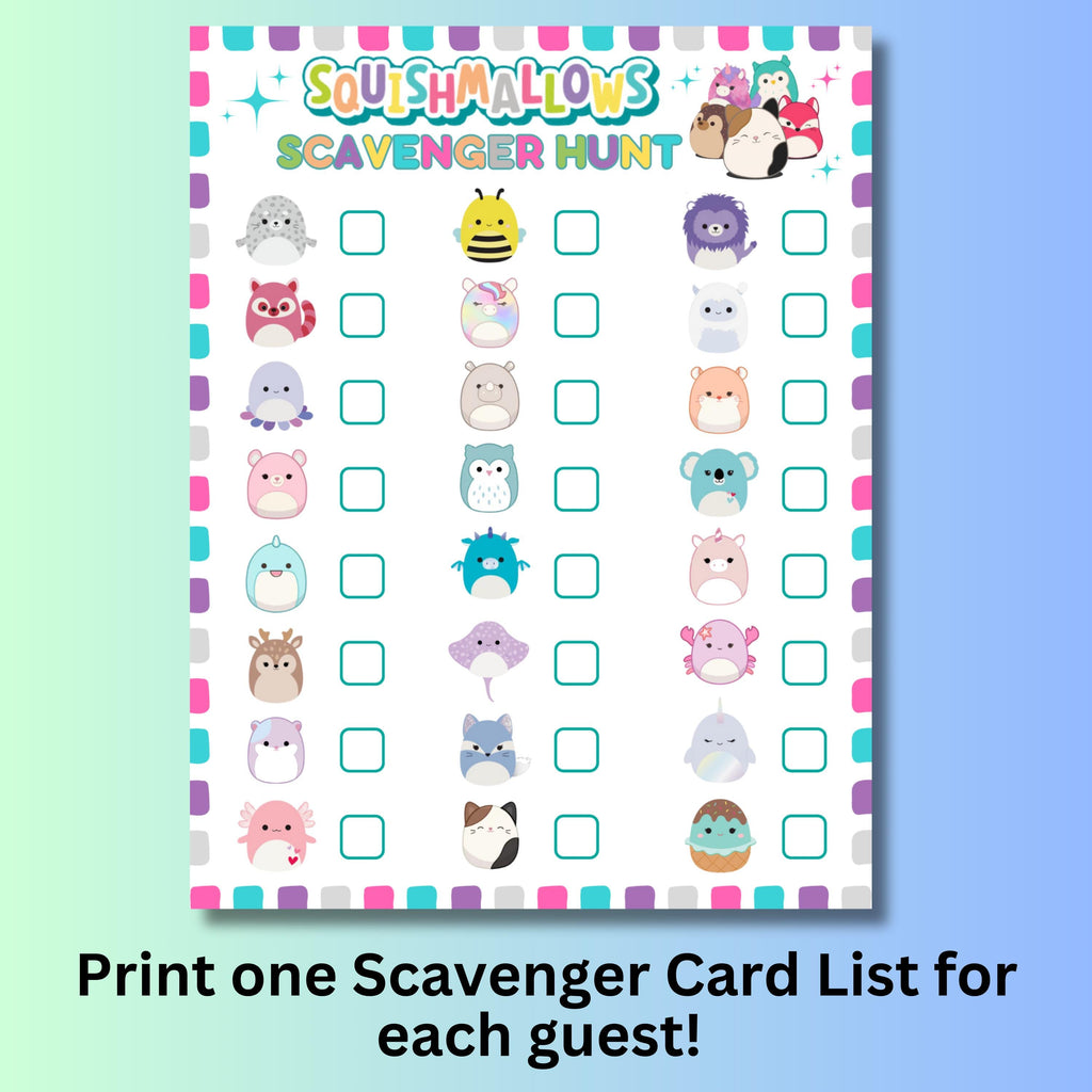Squishmallow Scavenger Hunt, Printable Instant Download Squishmallow Scavenger Hunt Game, Squish Plushies Birthday Party Game, Stuffies Game