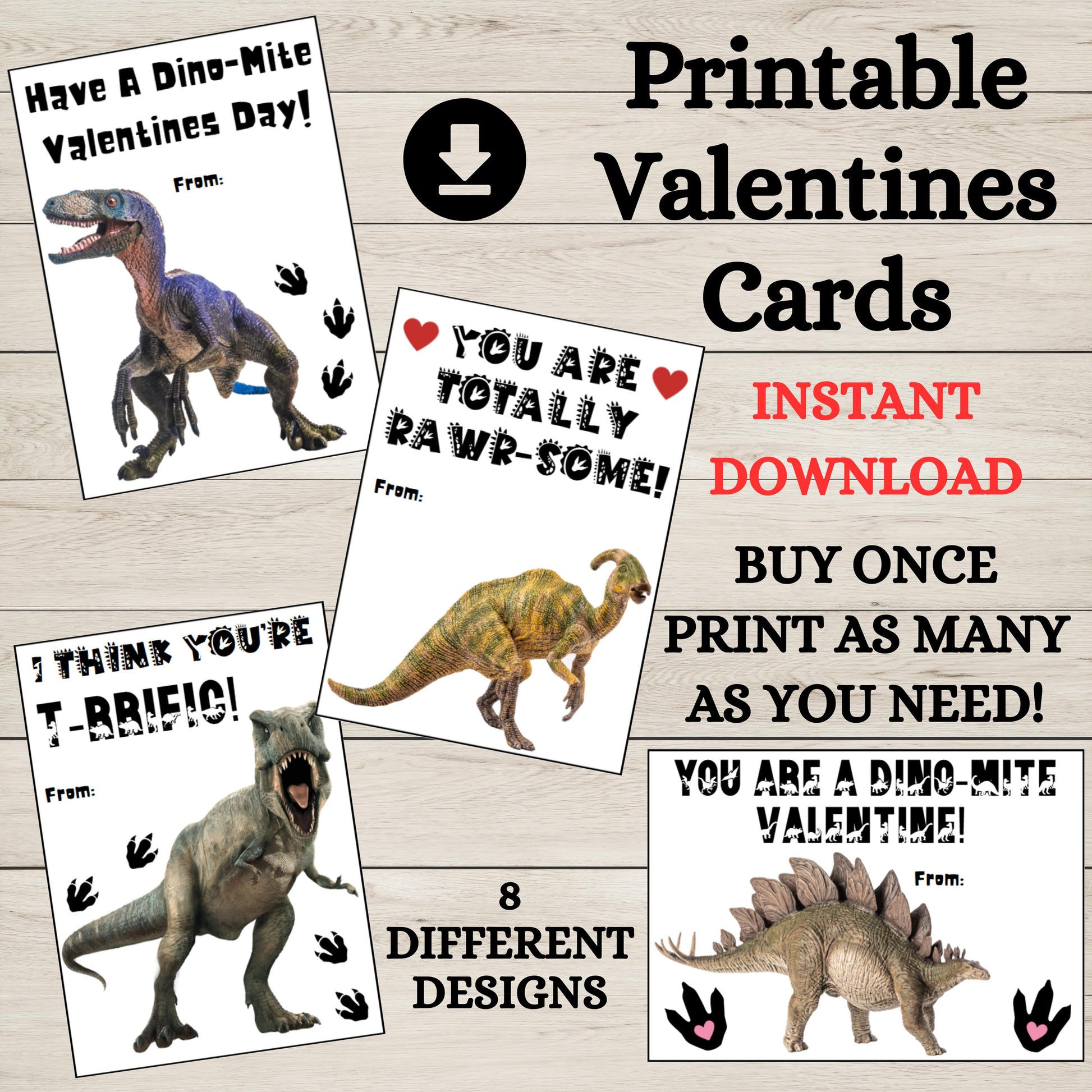 Printable Dinosaur Valentine Cards, Instant Download Jurassic Dino Classroom Valentines, Boy Valentine, Dino Vday Cards, Dino PDF Valentines