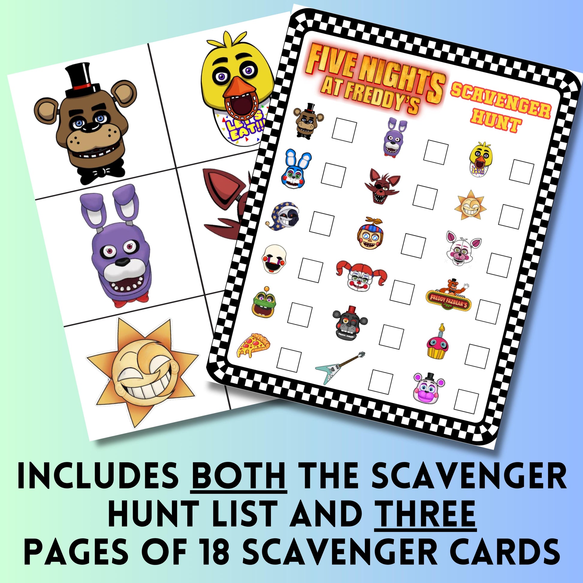 FNAF Scavenger Hunt Game, Printable FNAF Party Game, Freddy Fazbear Scavenger Hunt, FNAF Pizza Party Favors, Five Nights Instant Download