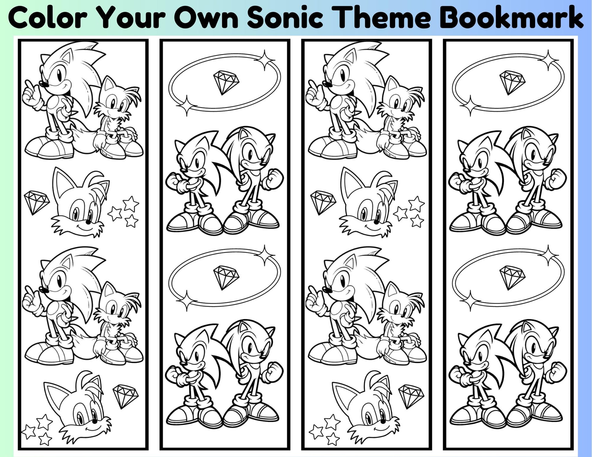 Printable Sonic Color Your Own Bookmarks, Sonic Party Favors, Hedgehog Bookmark Coloring Pages For Kids, Instant Download DIY Kids Activity