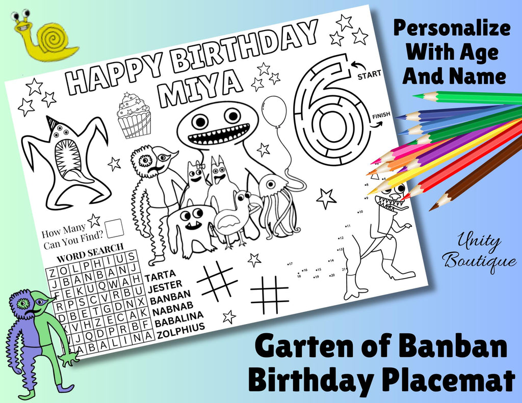 Personalized Garten of BanBan Birthday Activity Placemat