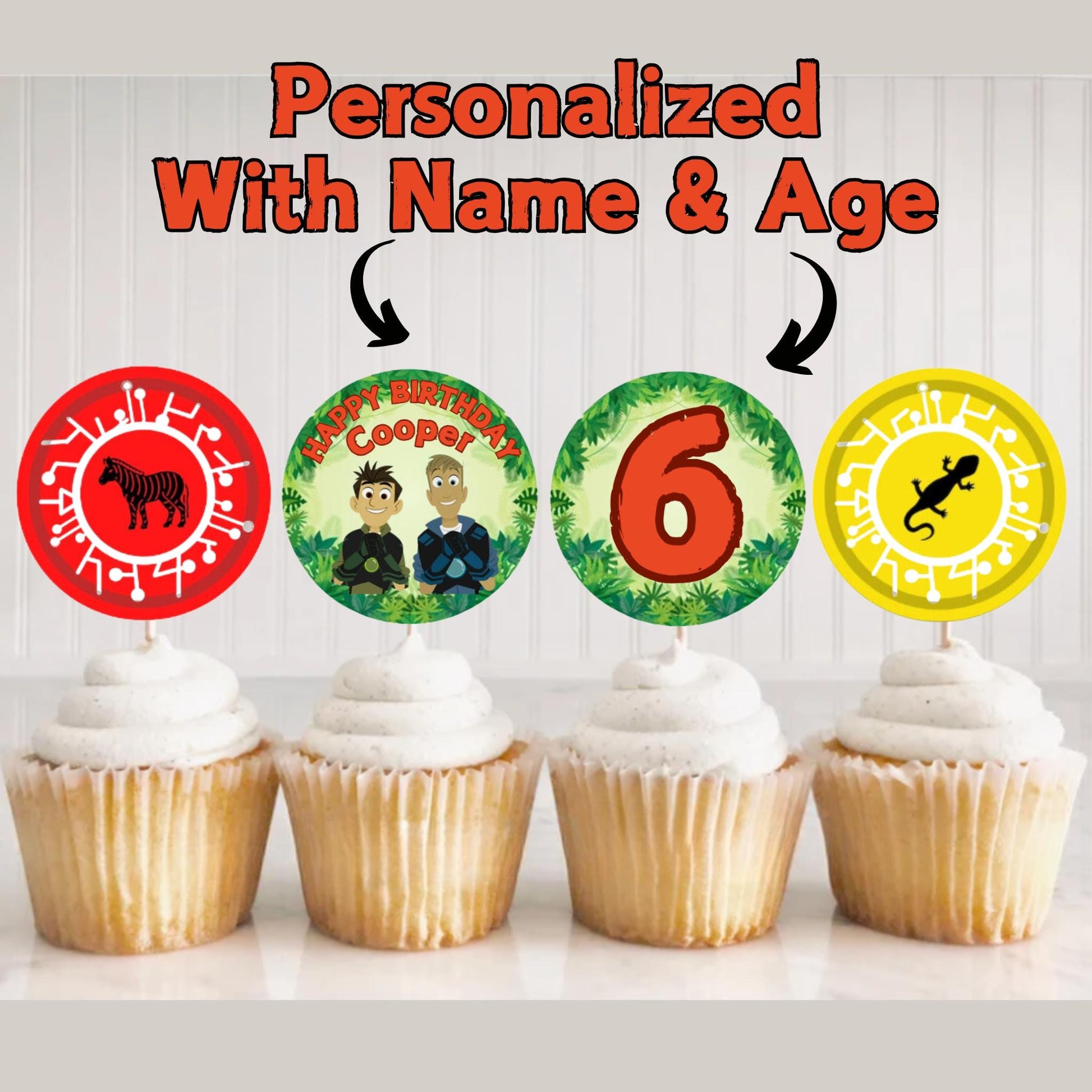 Personalized Wild Kratts Cupcake Toppers, Creature Power Discs Cupcake Toppers, Custom Wild Kratts Party Decor