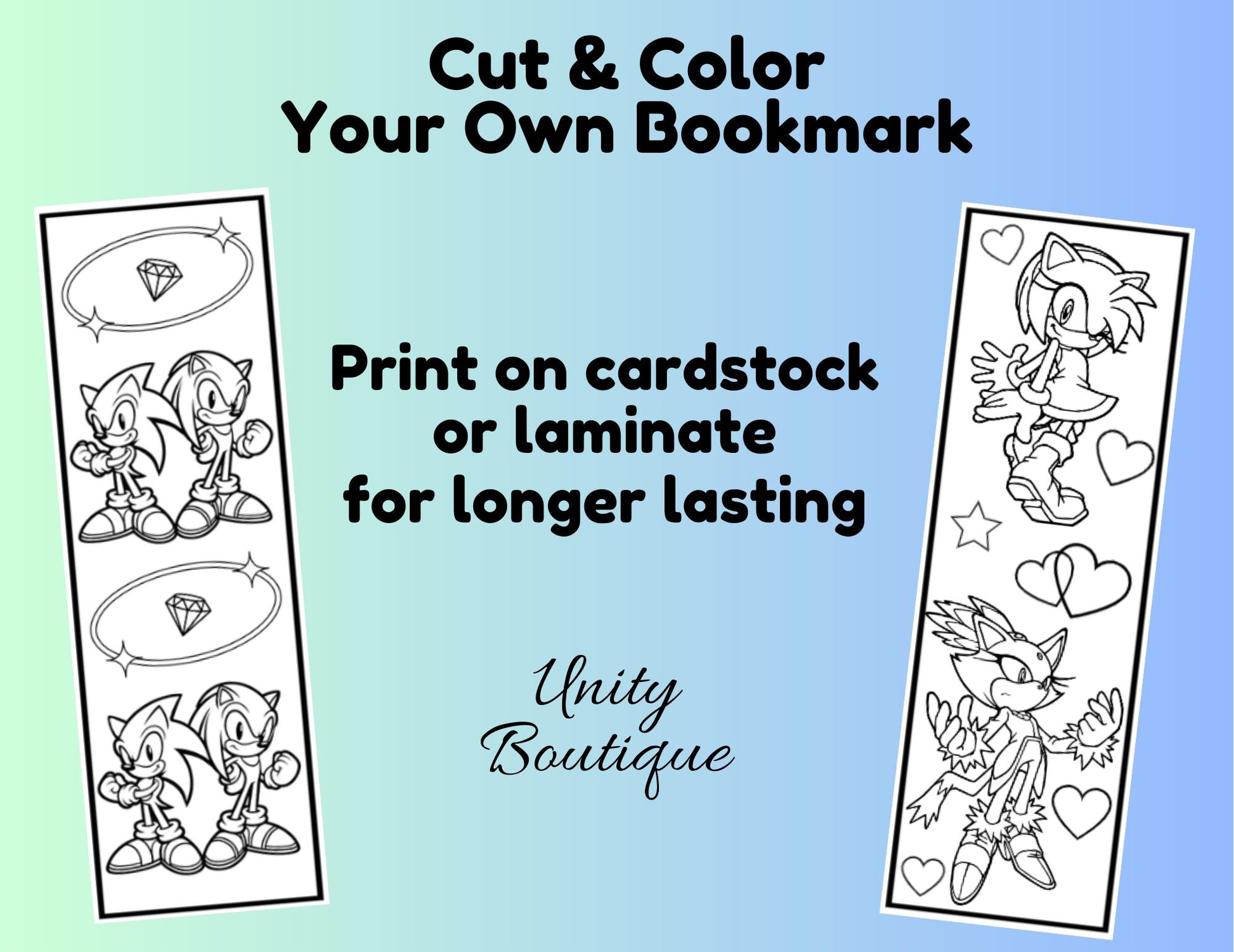 Printable Sonic Color Your Own Bookmarks, Sonic Party Favors, Hedgehog Bookmark Coloring Pages For Kids, Instant Download DIY Kids Activity