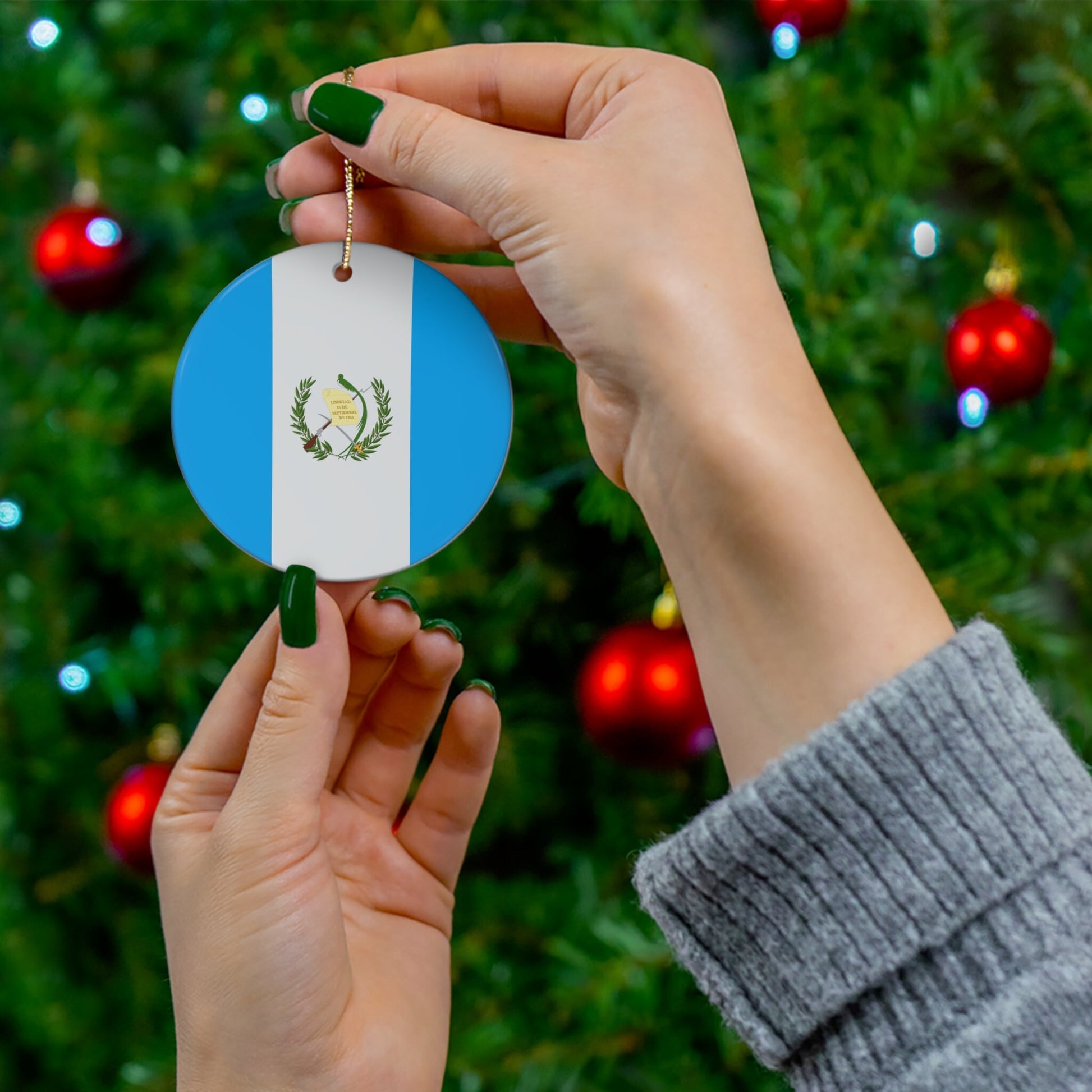 Personalized Guatemala Ceramic Ornament, Christmas Decor, Holiday Decor, Guatemalan Flag Print, Latin America, World Travel, Gift, Souvenir