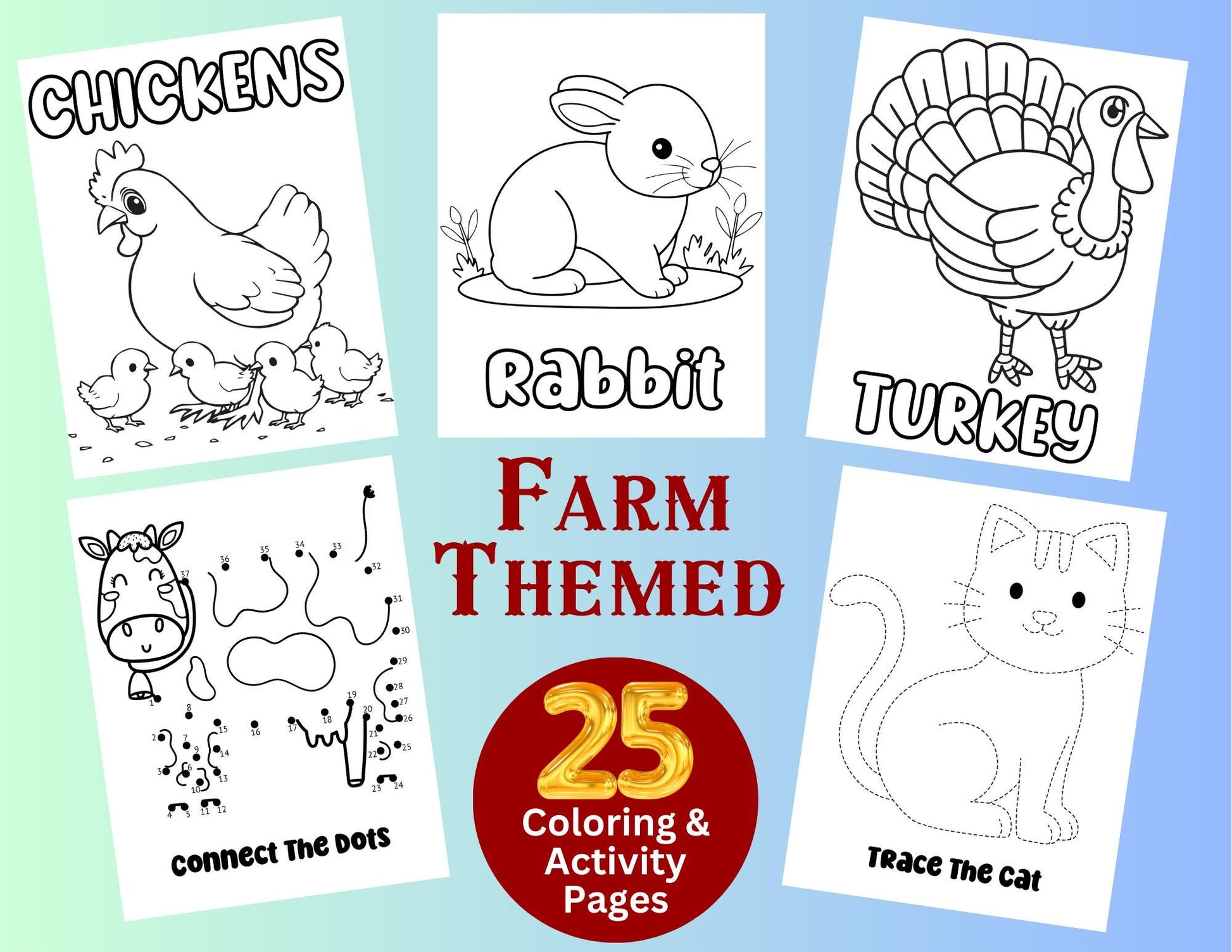 Farm Animal Coloring Pages for Kids, Farm Activity Sheet, Farm Birthday Party, Barnyard Coloring, Toddler Coloring Pages, Instant Download