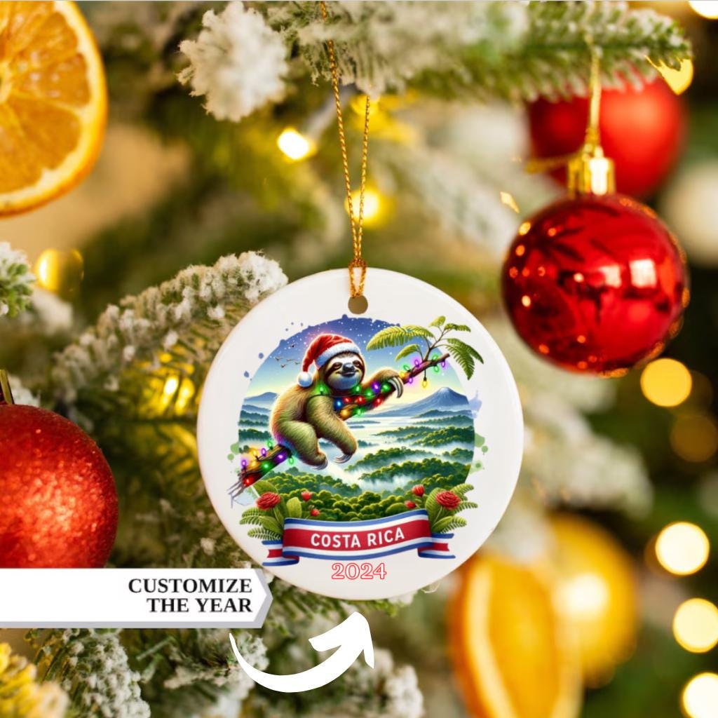 Personalized Costa Rica Ornament, Costa Rica Christmas Ornament, Costa Rica Gift, Costa Rica Souvenir, Sloth Christmas Ornament, Honeymoon