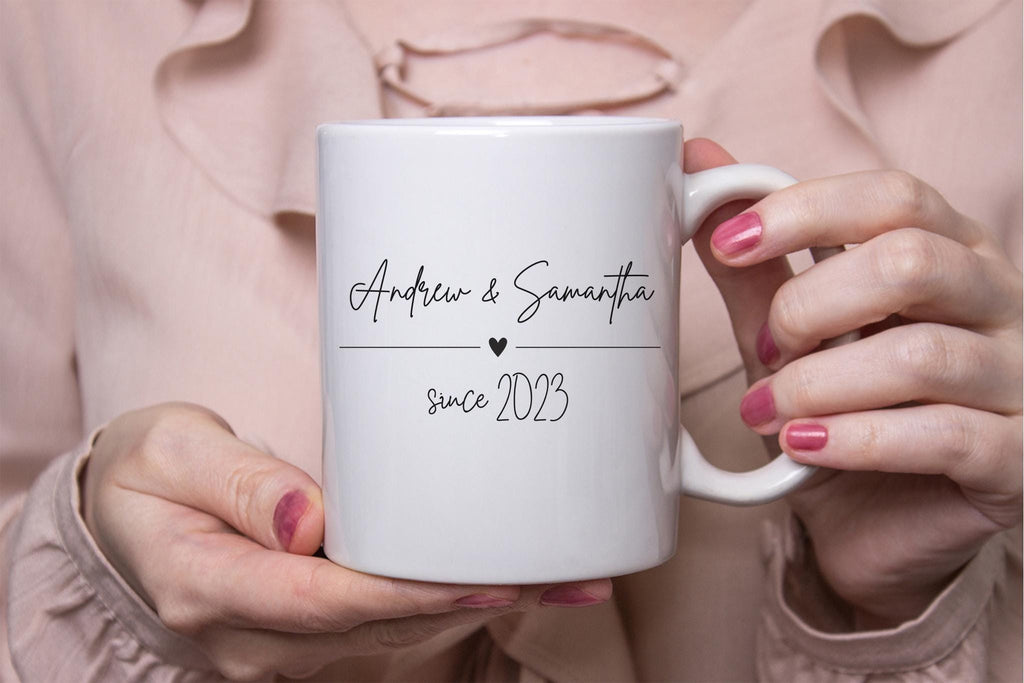Personalized Relationship Mug, Valentines Day Gift, Anniversary Gift, Gift for him, Custom Name Date Keepsake, Gift for her, Minimalist Cup