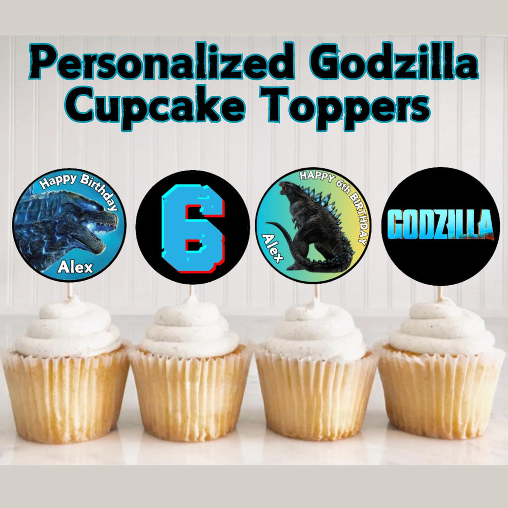 Adornos personalizados para cupcakes de cumpleaños de Godzilla, decoración personalizada para fiestas de Godzilla
