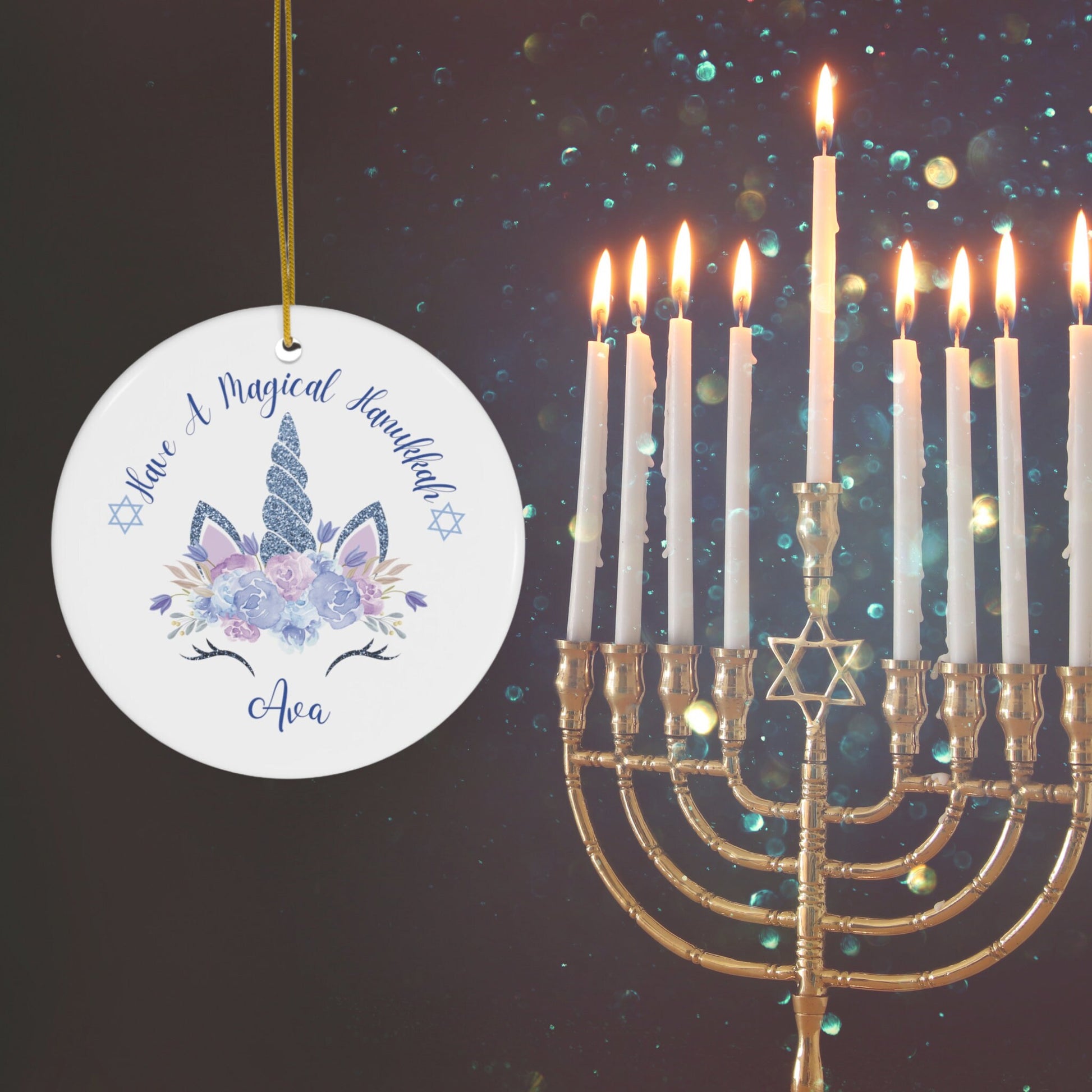 Personalized Hanukkah Ornament, Personalized Unicorn Ornament, Hanukkah 2023 Ornament, Chanukkah Gifts, Custom Jewish Ornament, Jewish Gift
