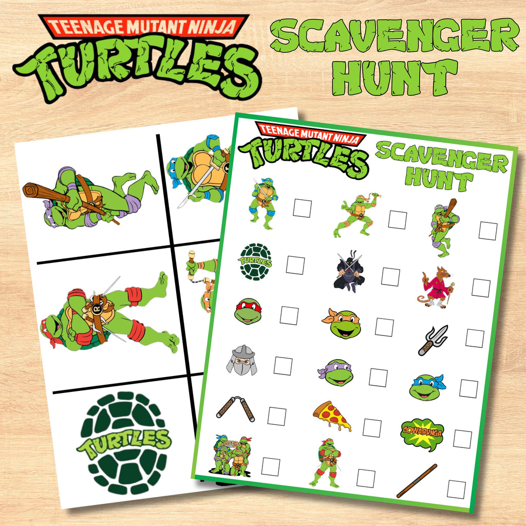 Turtle Cartoon Scavenger Hunt Printable Birthday Game, Pizza Party Game, Anime Turtle Scavenger Hunt, Pizza Turtles Party, Ninja Party