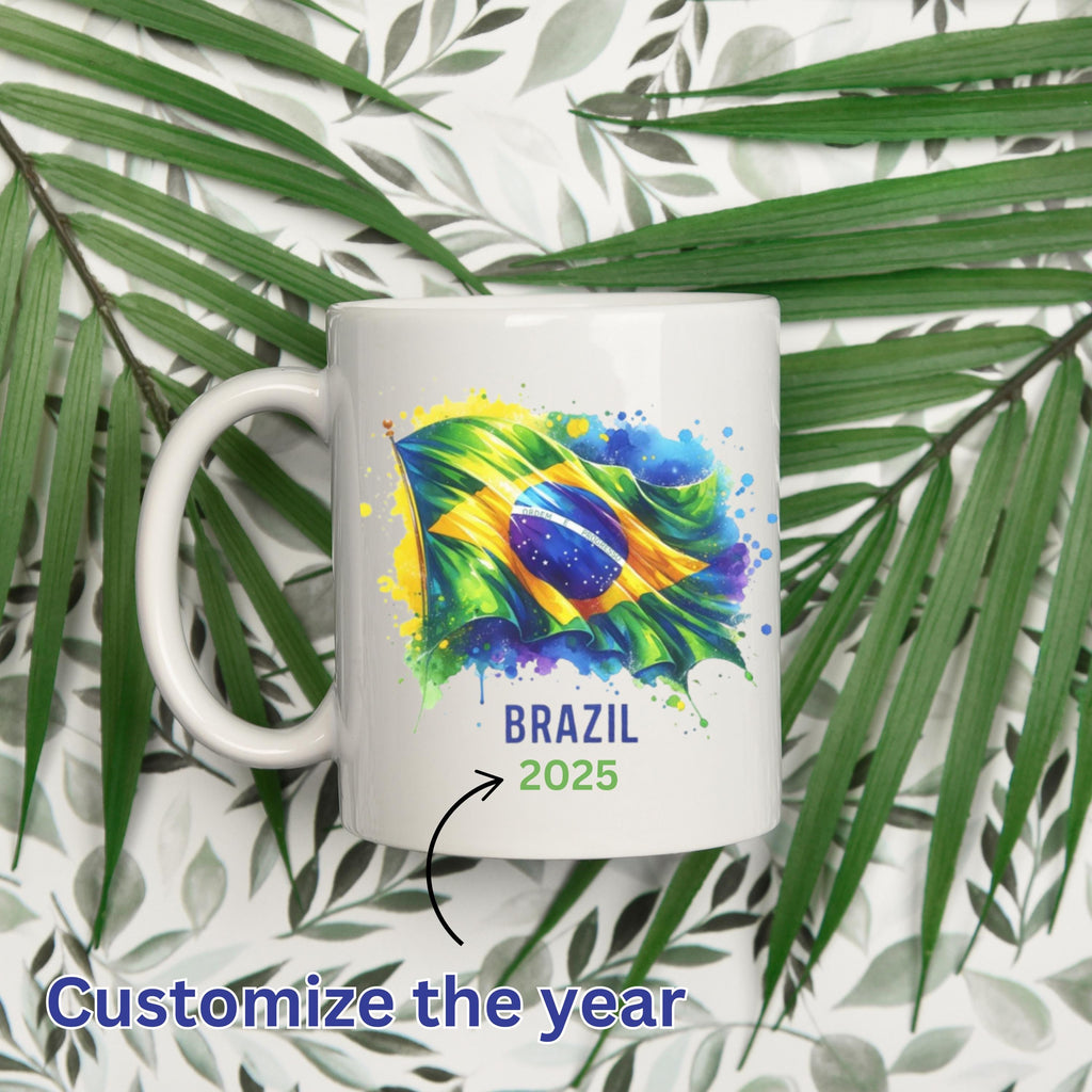 Brazilian Flag Custom Mug, Watercolor Brazil Flag Souvenir, Brazil Trip 2025, Brazilian Coffee Mug, Portuguese Mug, Brazil Travel Souvenir