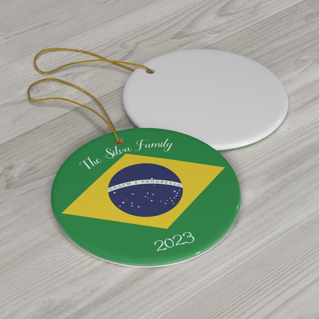 Personalized Brazil Brazilian Flag Green Yellow Blue Round Porcelain Ceramic Custom Christmas Ornament Gift Decoration Holiday World Travel