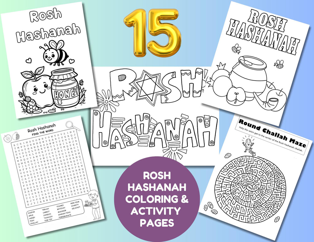 15 Rosh Hashanah Coloring Activity Pages For Kids, High Holidays Coloring Pages, Rosh Hashanah Printables, Jewish Holiday Activity Coloring