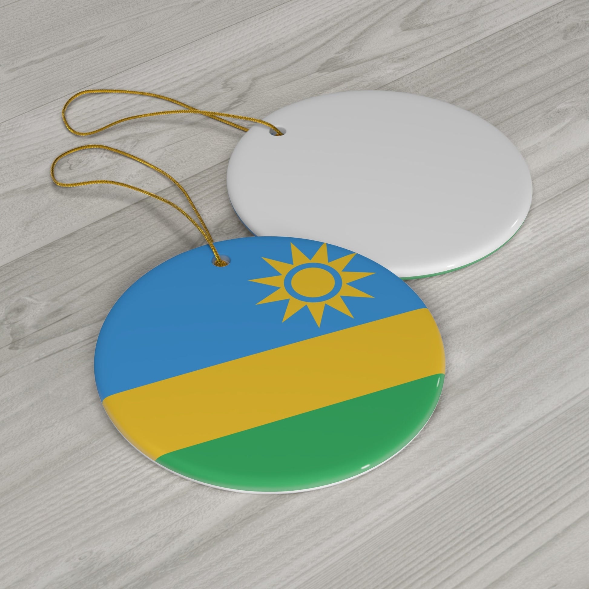 Personalized Rwanda Christmas Ornament Rwandan Flag Kigali Africa Blue Green Yellow World Travel Gift  Round Ceramic African Christmas Decor