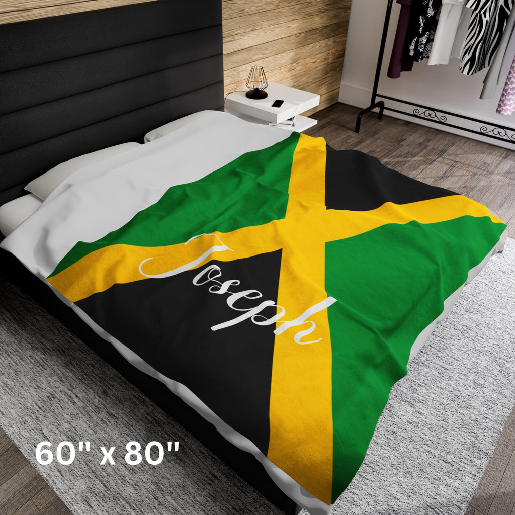 Personalized Jamaica Flag Blanket, Jamaica Velveteen Throw, Jamaican Gifts, Jamacia Decor, Custom Blanket, Gift for Jamaican, Jamaican Flag