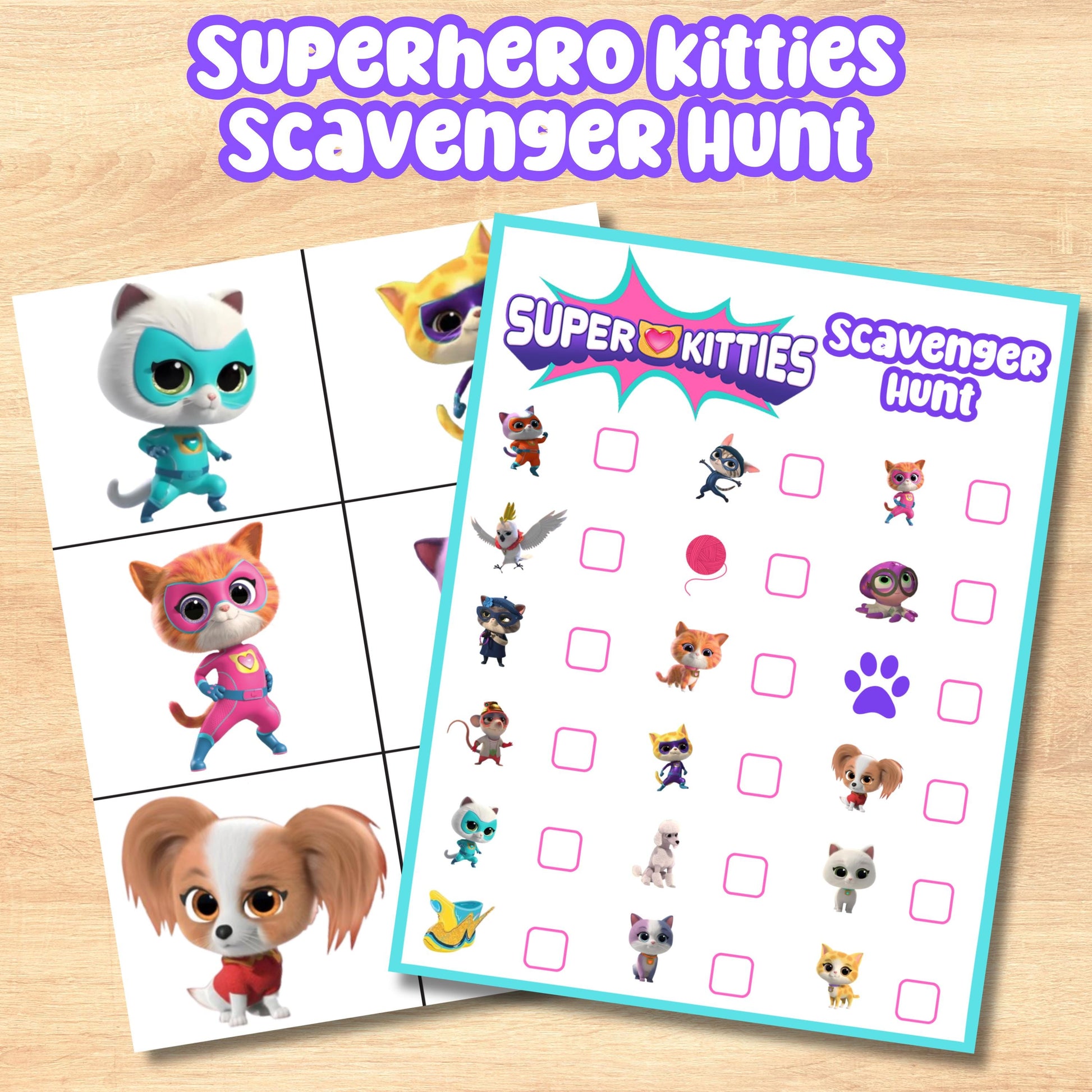 Printable Super Hero Kitties Scavenger Hunt, Hero Kitties Party Game, Kitties Party Favor, Kitty Instant Download Treasure Hunt Game