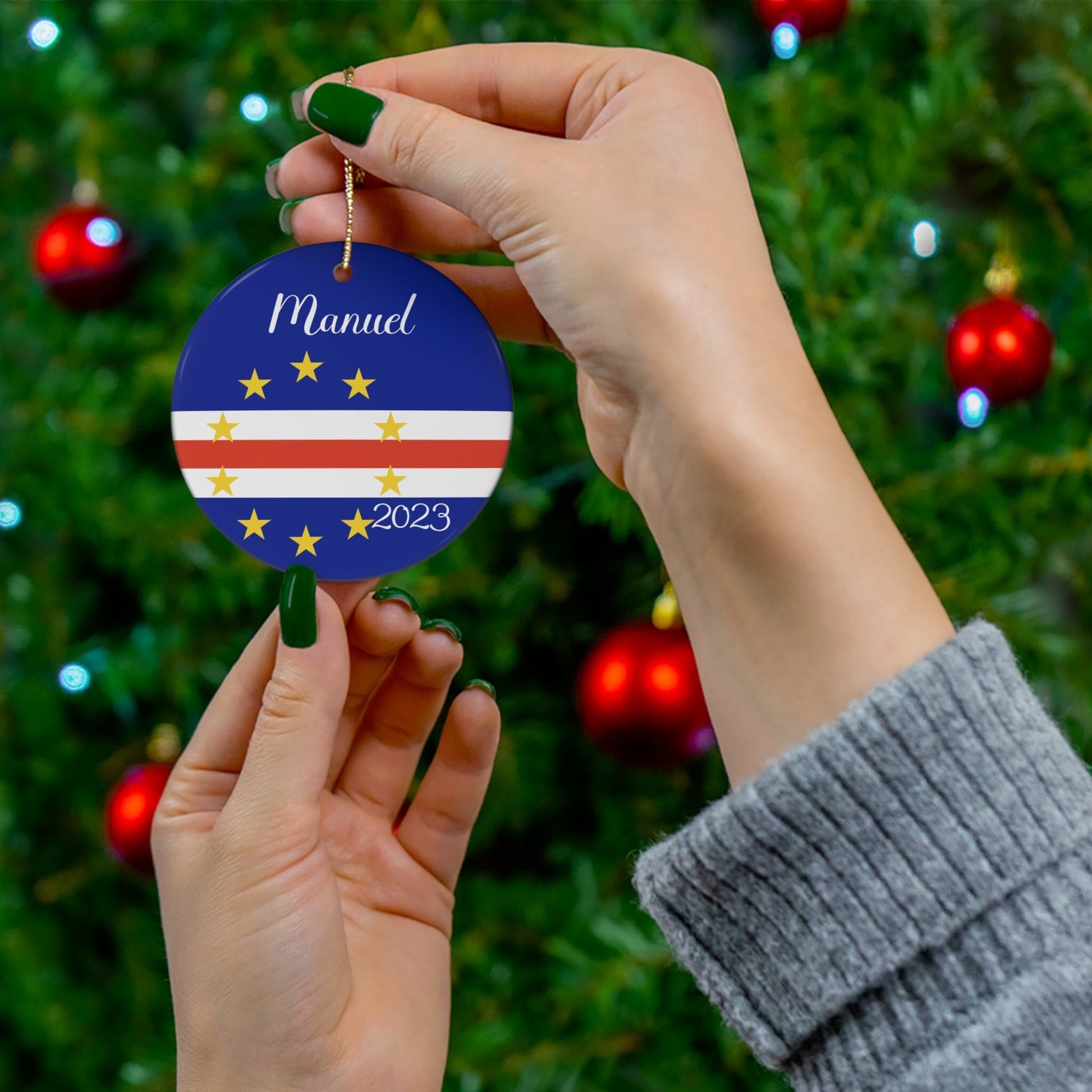 Personalized Cape Verde Ceramic Christmas Ornament Cabo Verdean Flag Gift Holiday Decoration Africa World Heritage Travel Theme São Vicente