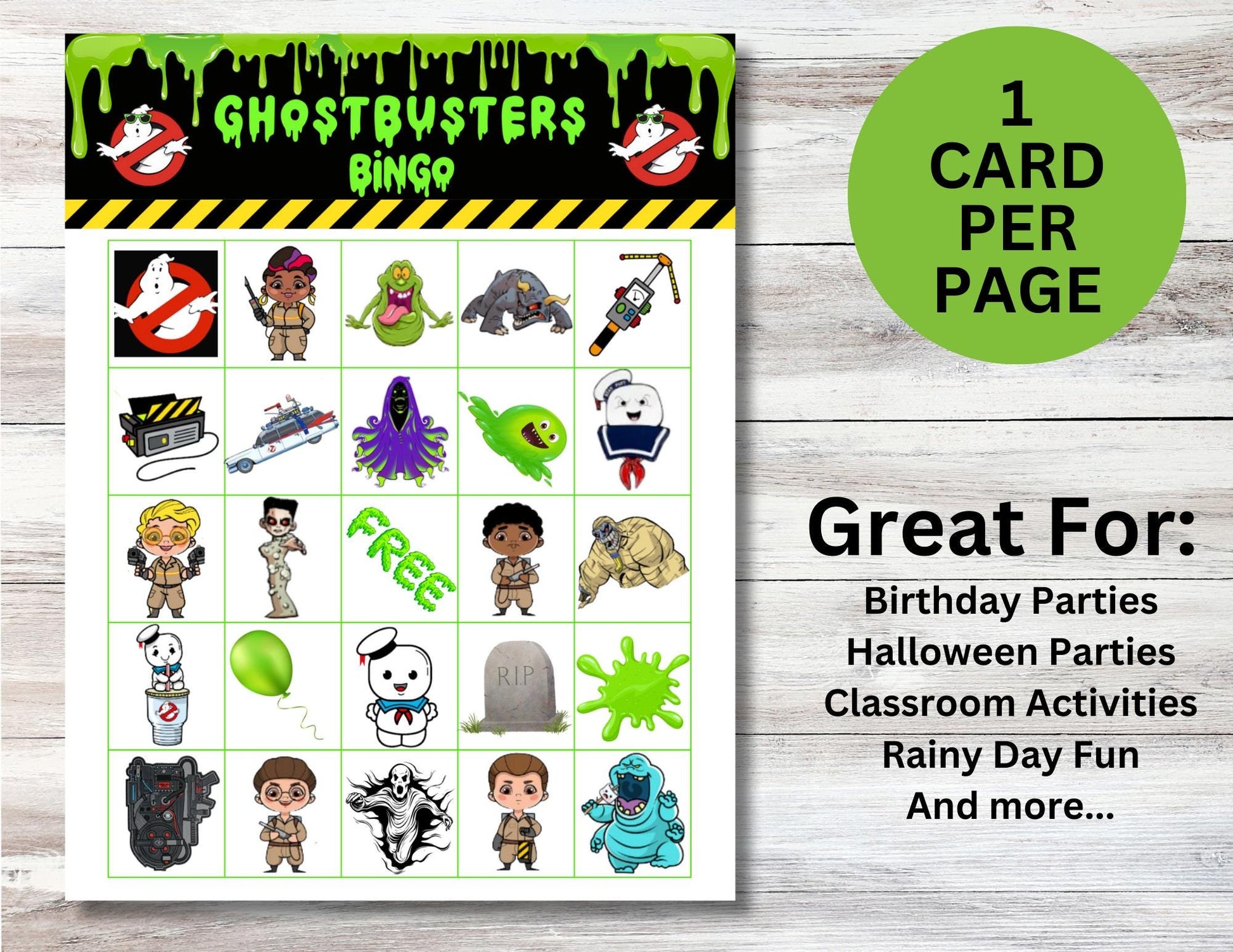 Ghost-Buster Themed Bingo Game, Ghost Buster Birthday Party, Stay Puft, Slimer, Ghost Buster Game, Halloween Party Game, 20 Cards Bingo Game