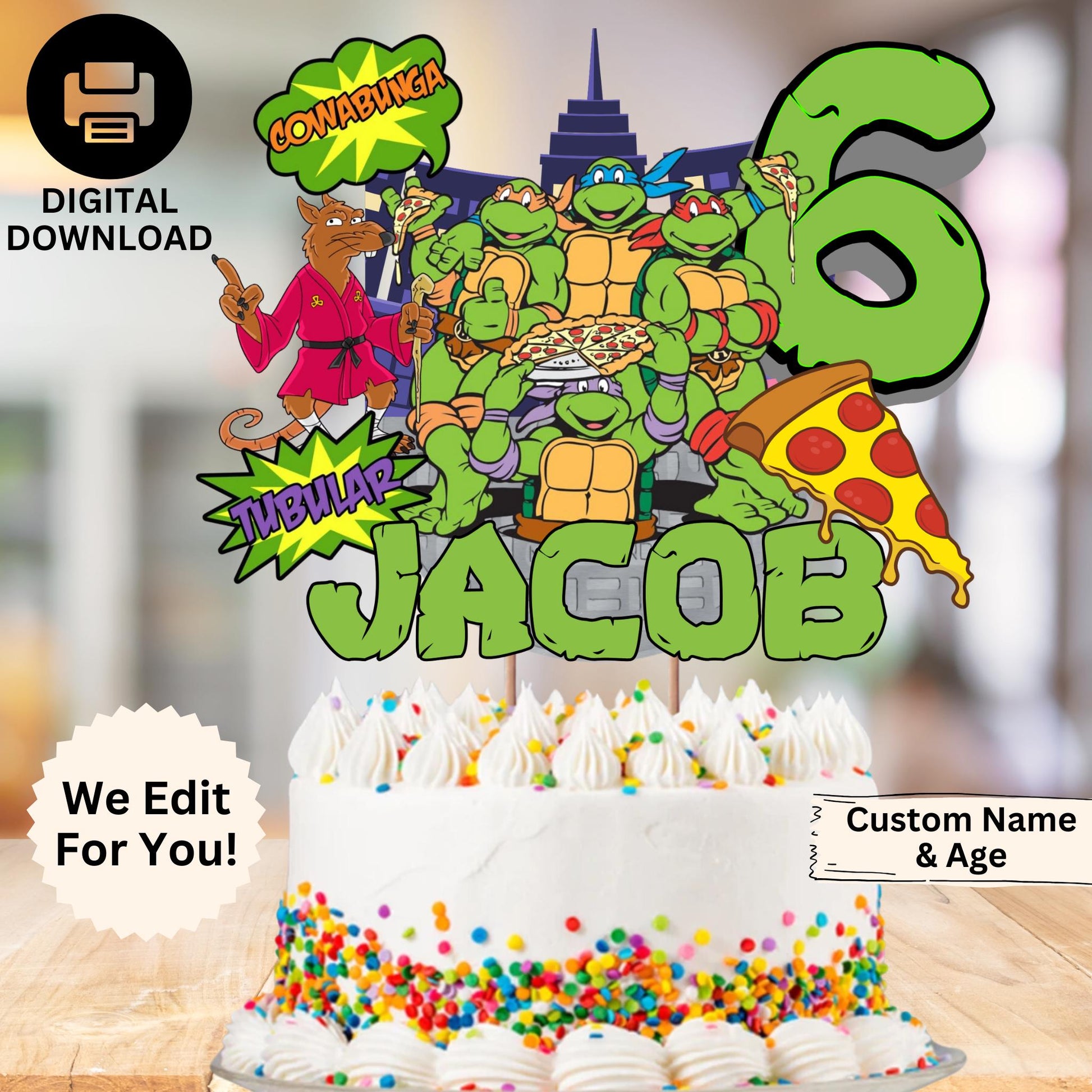 Personalized Teenage Mutant Ninja Turtle Birthday Cake Topper, Ninja Turtle Party Decoration