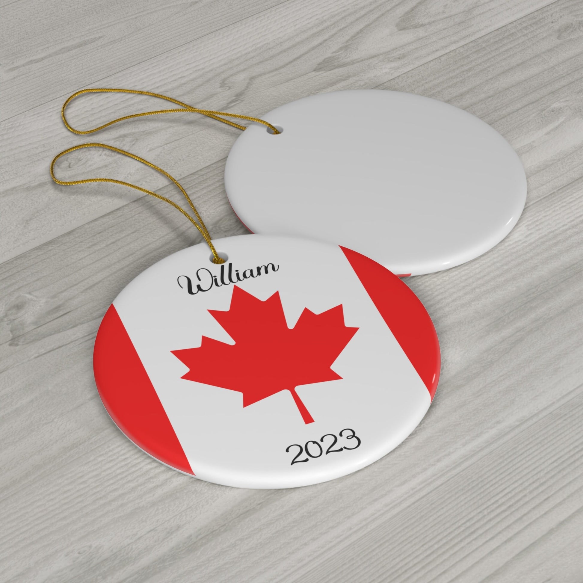 Personalized Canada Ceramic Ornament Christmas Decor Holiday Decorations Canadian Flag Print Maple Leaf Red White World Travel Gift Souvenir