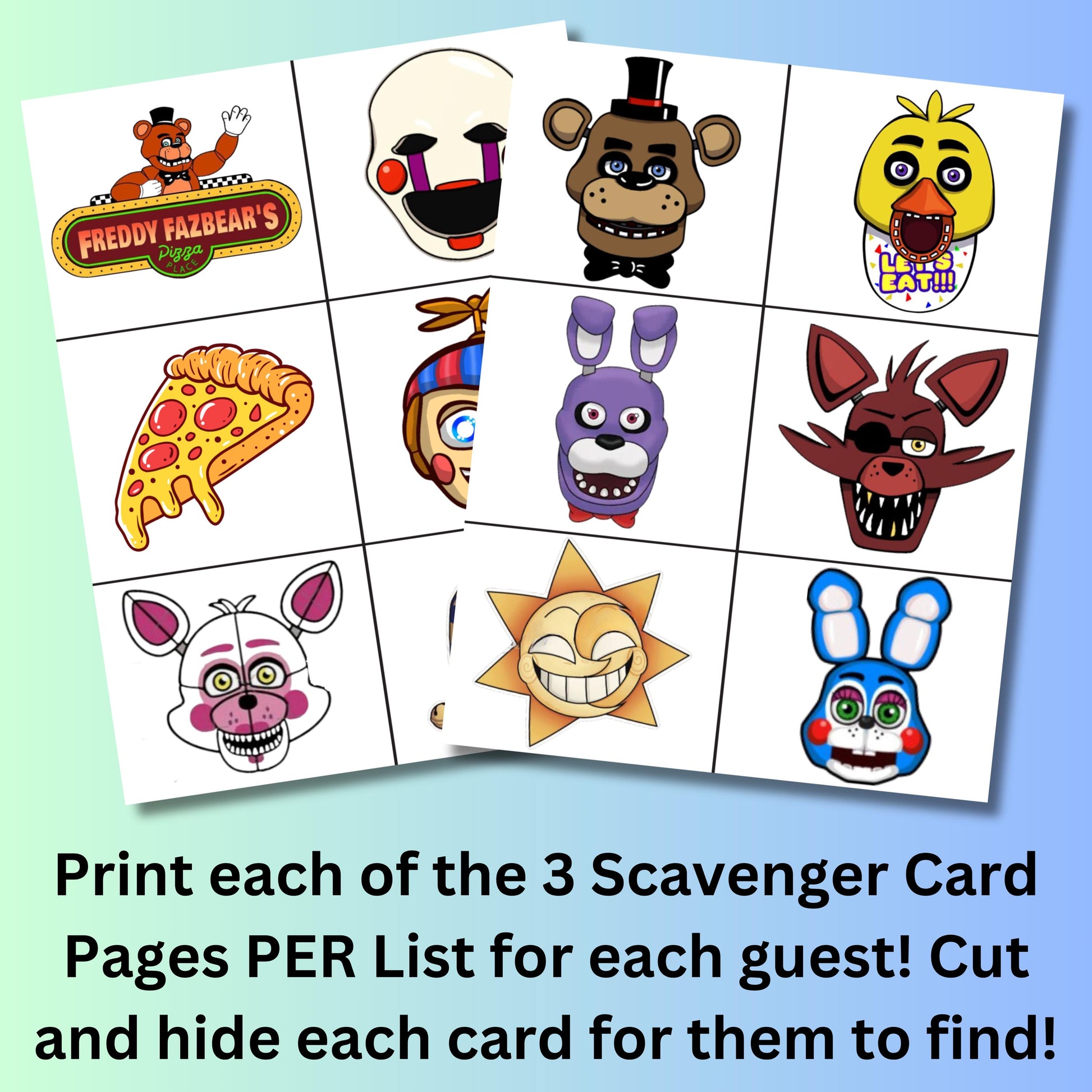 FNAF Scavenger Hunt Game, Printable FNAF Party Game, Freddy Fazbear Scavenger Hunt, FNAF Pizza Party Favors, Five Nights Instant Download