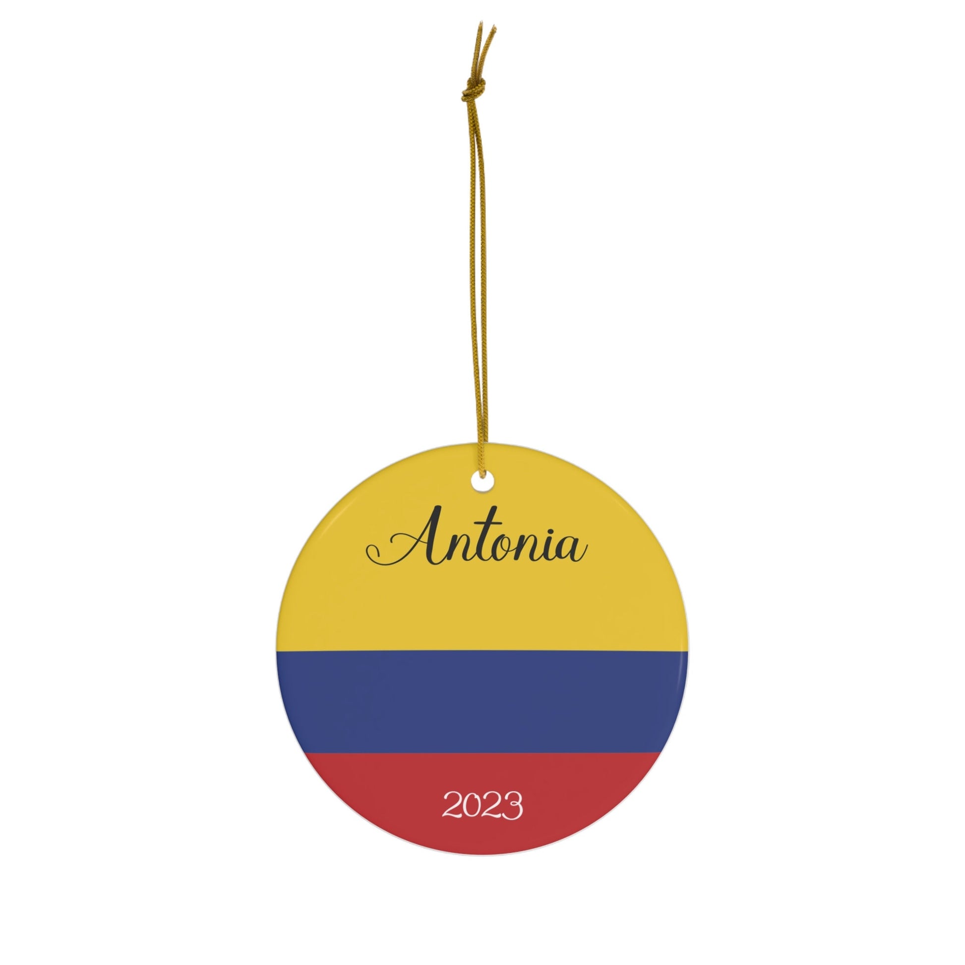 Personalized Colombia Ceramic Ornament, Christmas Decor, Holiday Decoration, Colombian Flag, Bogota, Medellin, South America Travel Gift