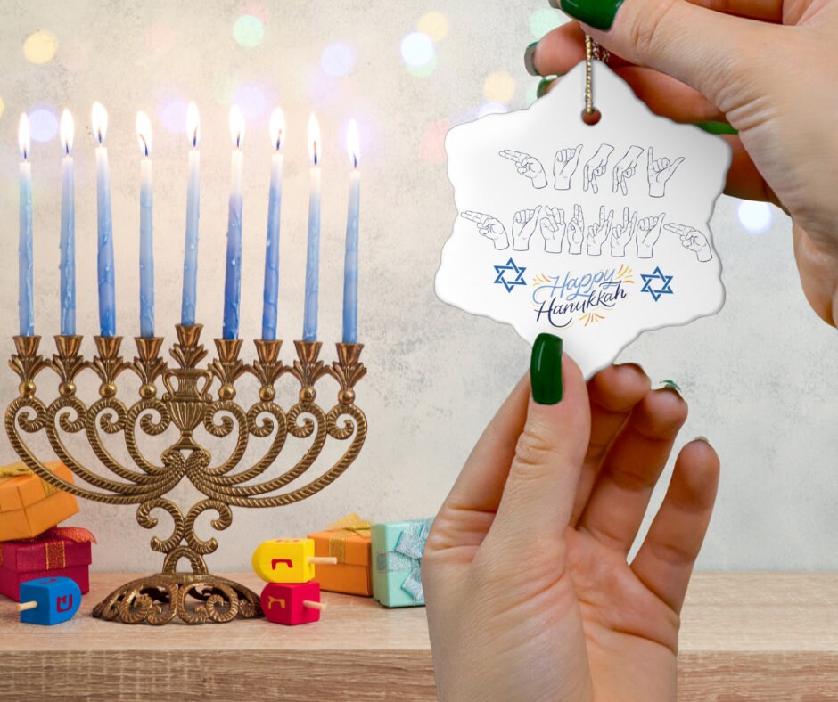 Jewish Sign Language Happy Hanukkah Ornament Jewish Gift Hanukkah Christmas Ornament ASL Ornament Deaf Community Gift Jewish ASL Decoration
