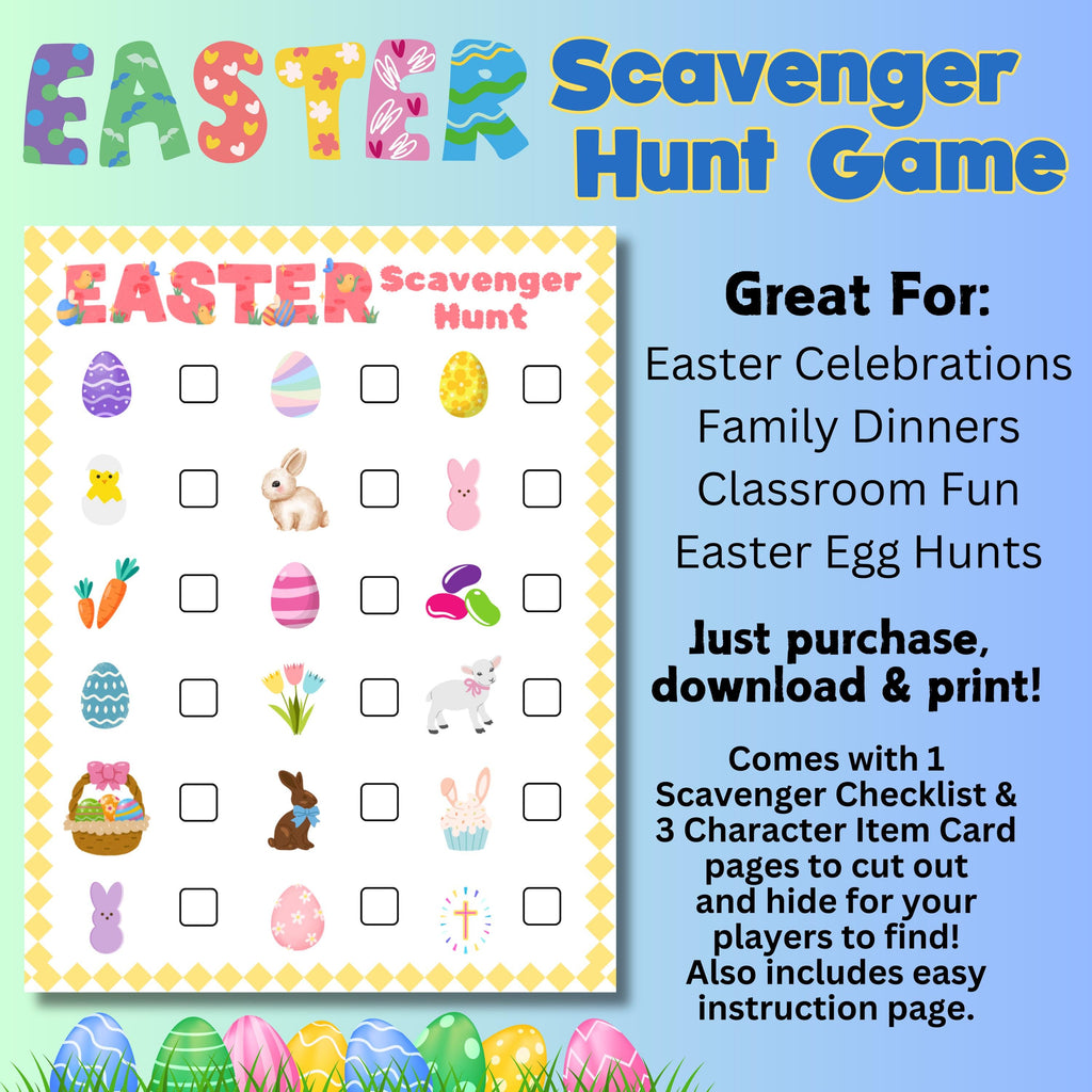 Printable Easter Scavenger Hunt, Instant Download Spring Treasure Hunt, Kids Easter Egg Scavenger Hunt, Easter Games, Easter Party Games
