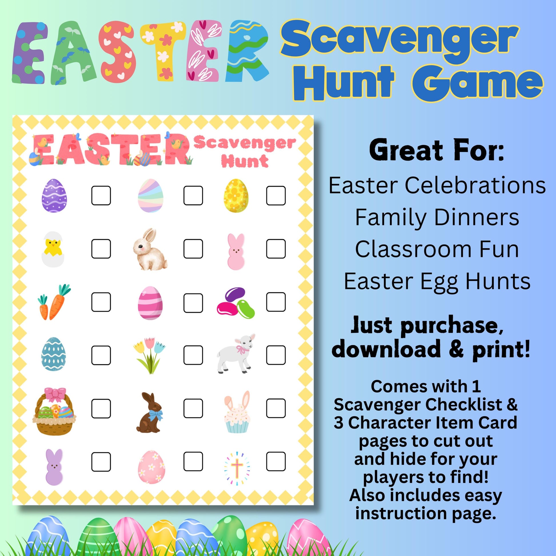 Printable Easter Scavenger Hunt, Instant Download Spring Treasure Hunt, Kids Easter Egg Scavenger Hunt, Easter Games, Easter Party Games