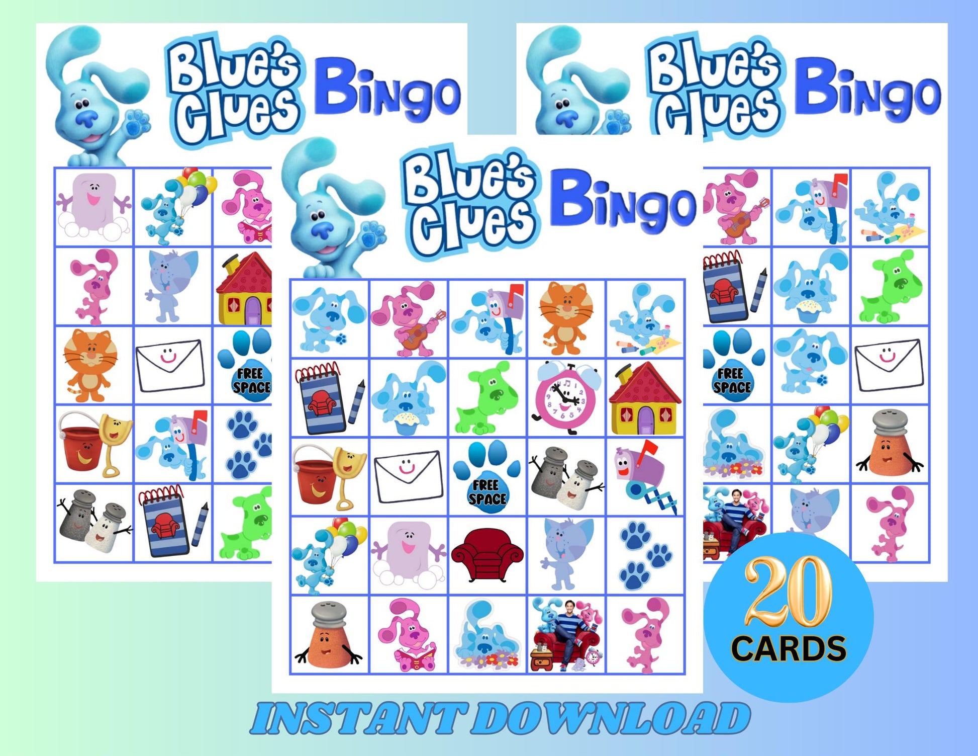 Blue Clues Bingo Game, Blue Clues Birthday Game, Blue Clues Baby Shower, Blue Clues Party, Instant Download, Blues Clues Friends Party Favor