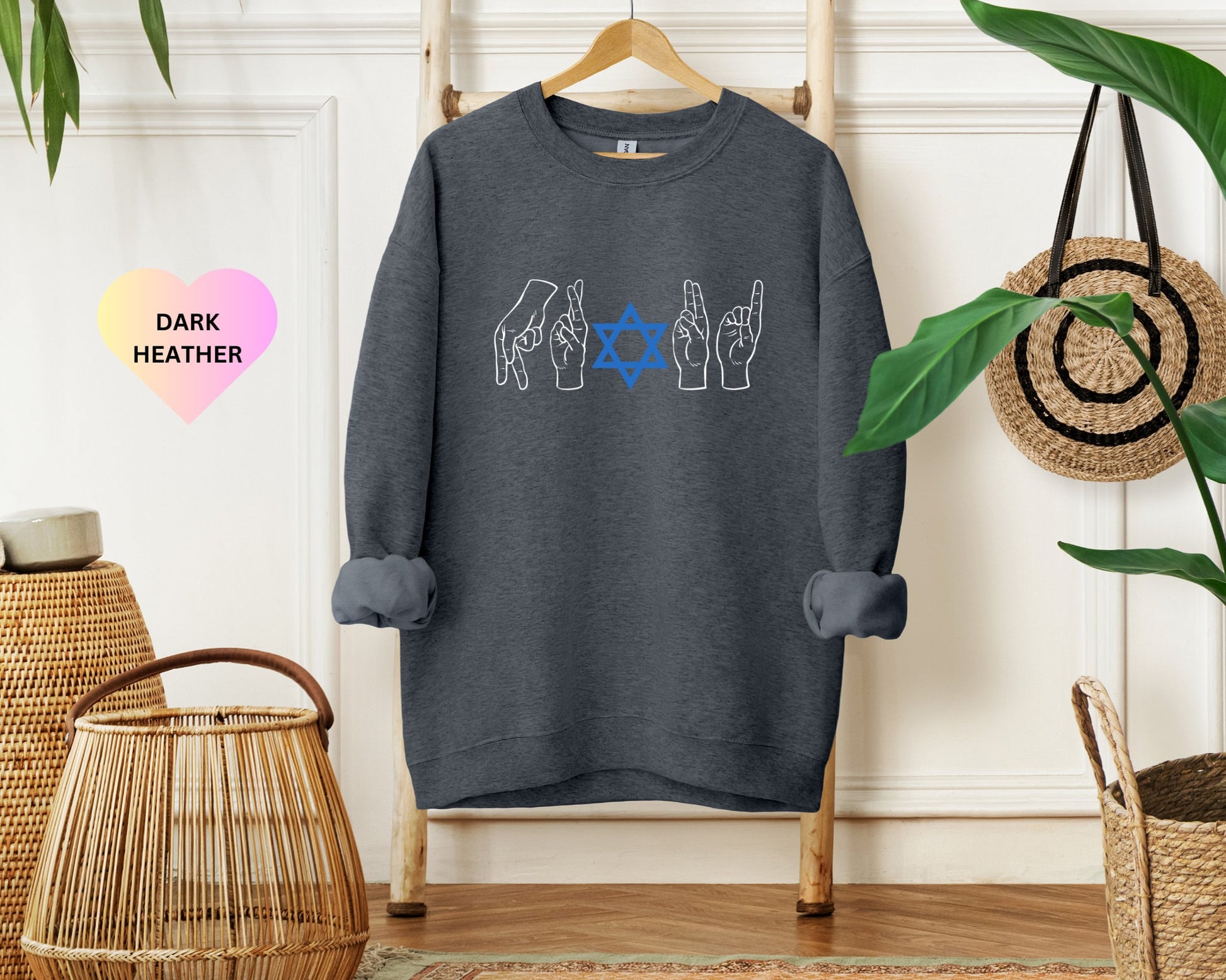 Jewish Pride Sweater ASL Shirt Jewish Sign Language Sweatshirt Proud Jewish Sweatshirt Star David Judaica Gifts Am Yisrael Chai Deaf Pride