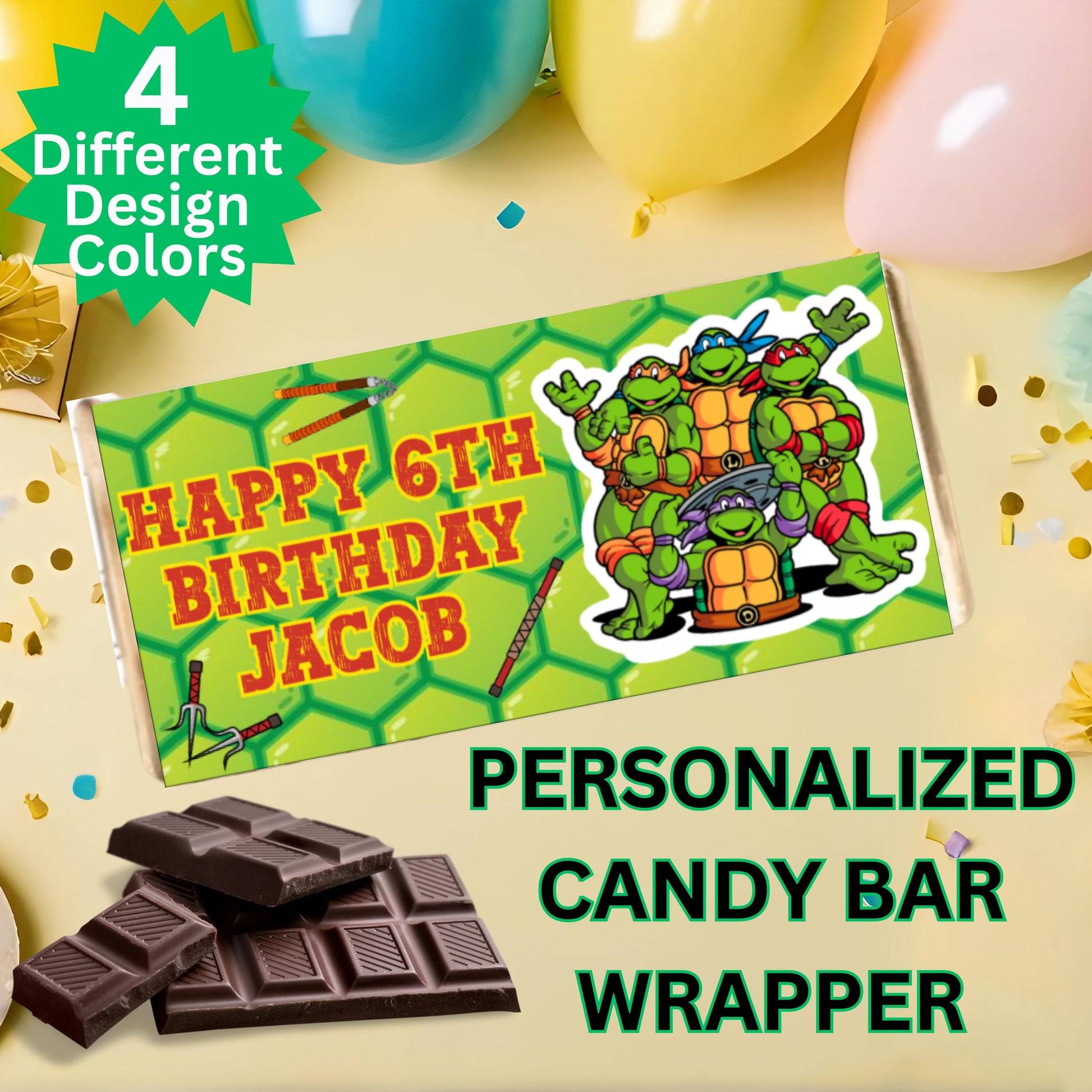 Personalized Teenage Ninja Turtle Chocolate Bar Wrapper Labels, Custom Ninja Turtle Chocolate Bar Wrappers, Ninja Turtle Party Decor