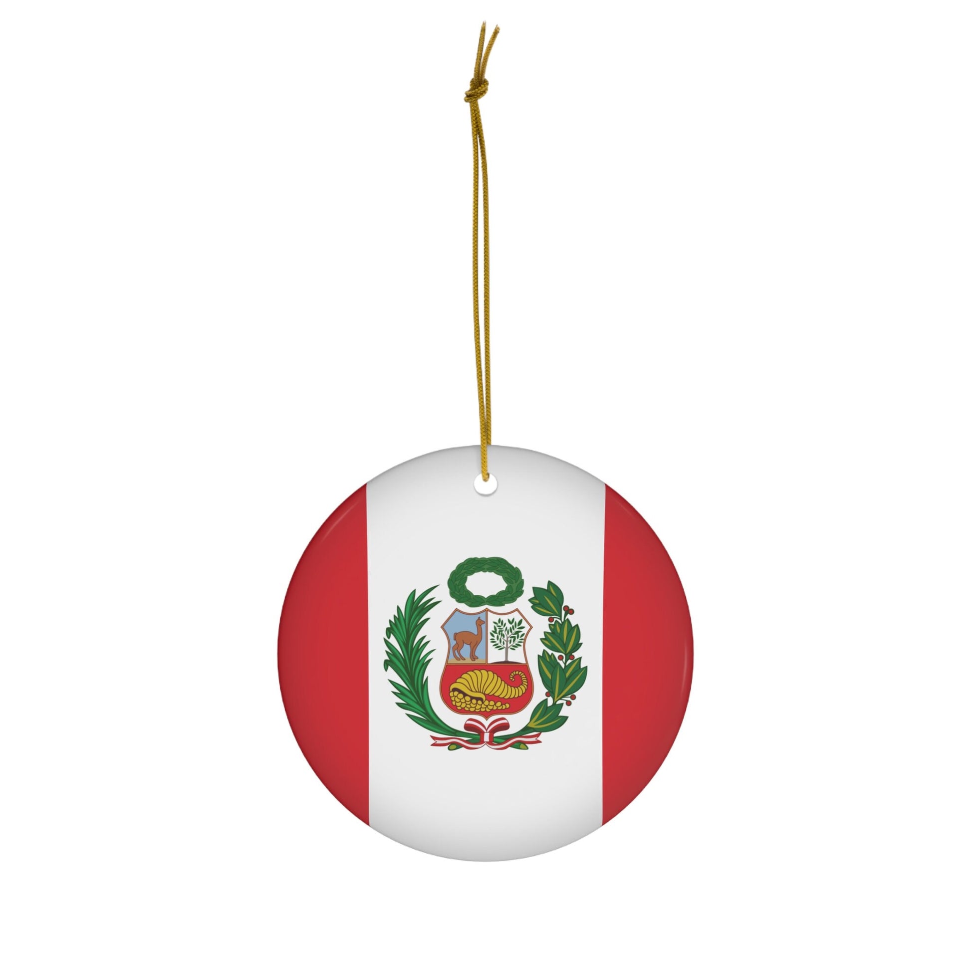 Personalized Peru Ceramic Christmas Ornament Peruvian Flag Round Gift Holiday Decoration South America World Heritage Travel Themed Peru