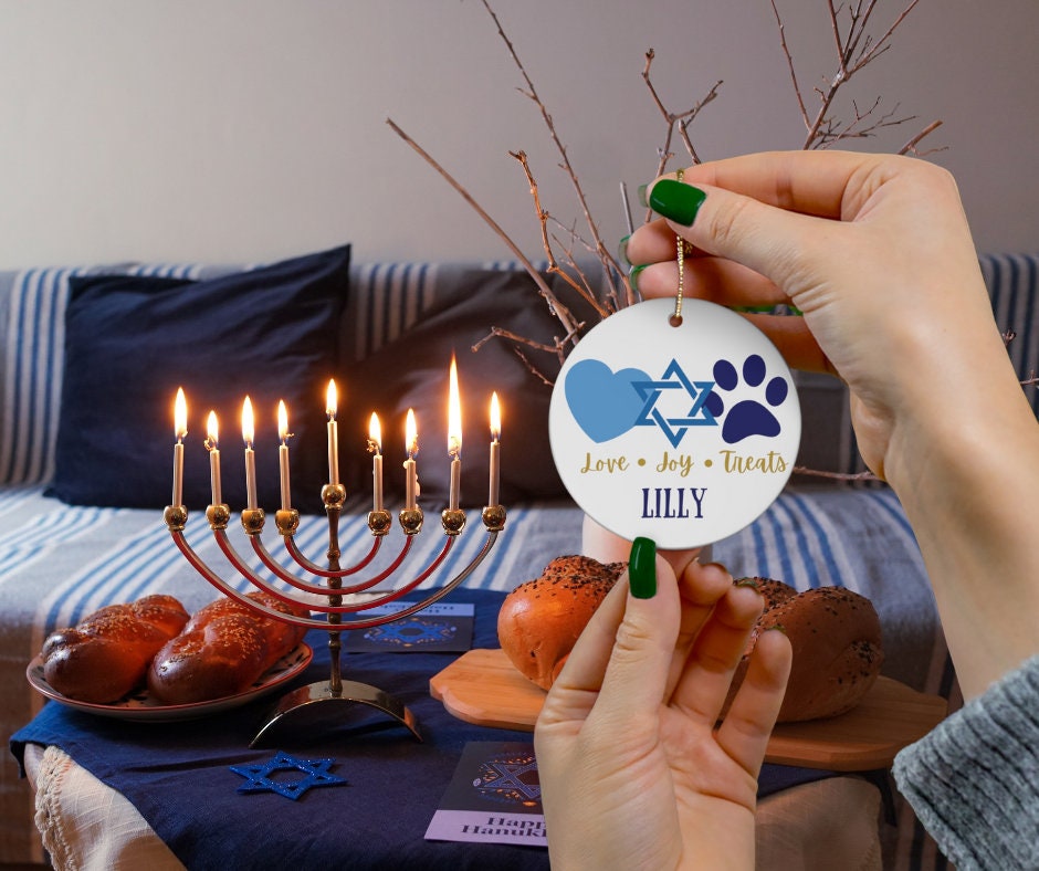 Personalized Hanukkah Gift for Dog Lover, Funny Dog Gift Ideas, Jewish Holiday Decoration, Star David, Paw Print, Cat Ornament, Jewish Gift