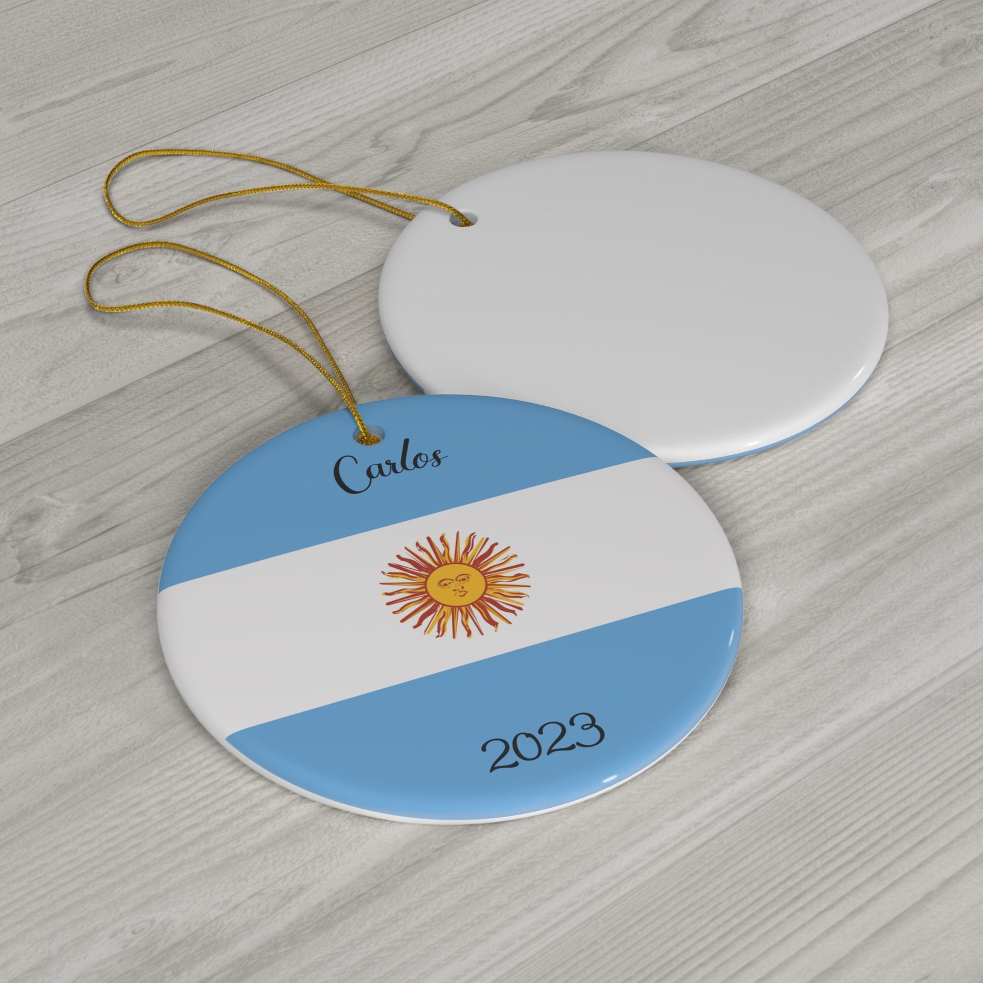 Personalized Argentina Ceramic Christmas Ornament Argentinean Argentine Flag Porcelain Gift Holiday Decoration World Heritage Travel Themed