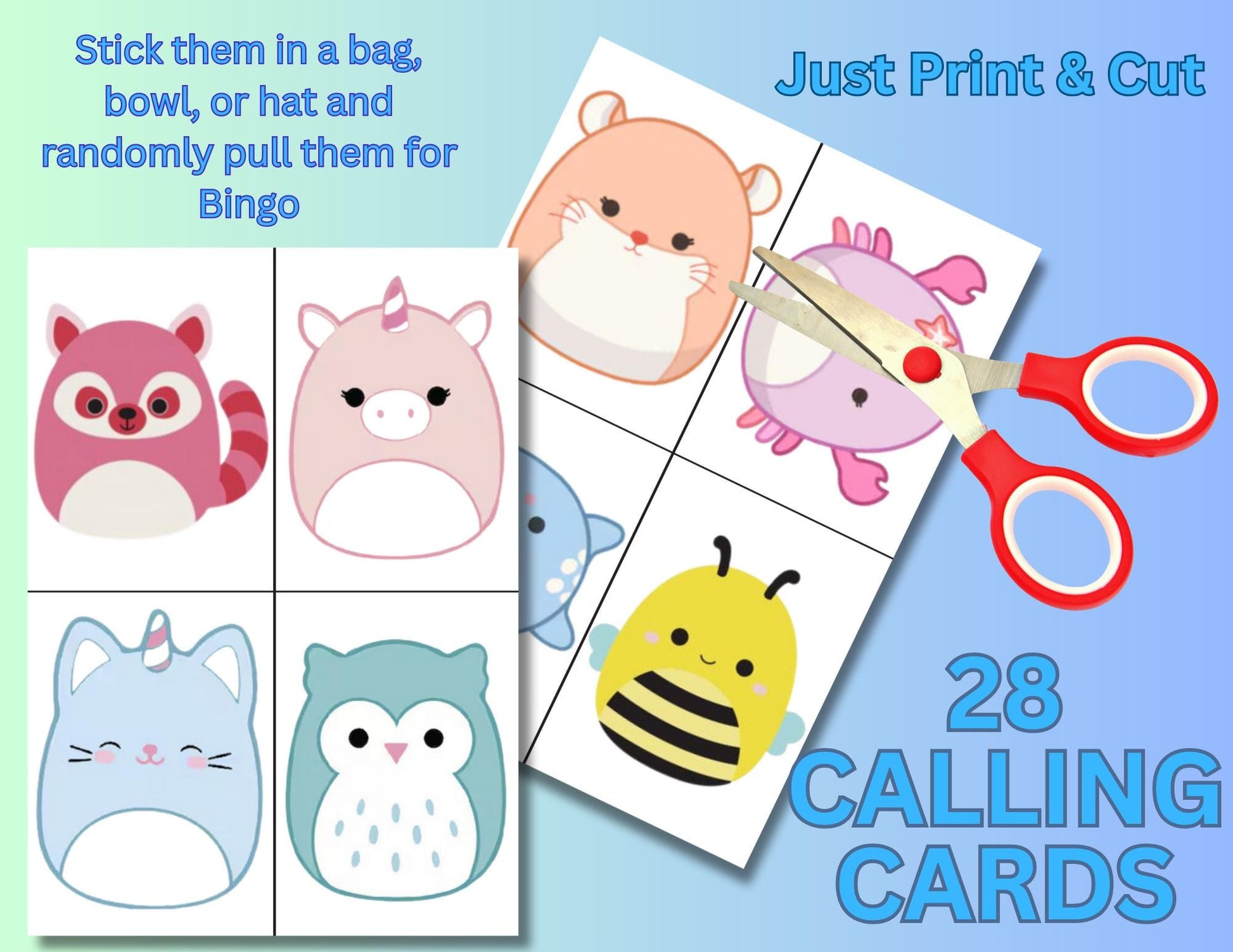 Printable Soft Plushies Bingo Game, Squishmellow Bingo, Instant Download, Squish Plushies Bingo, Birthday Games, Squishmellow Party Favors