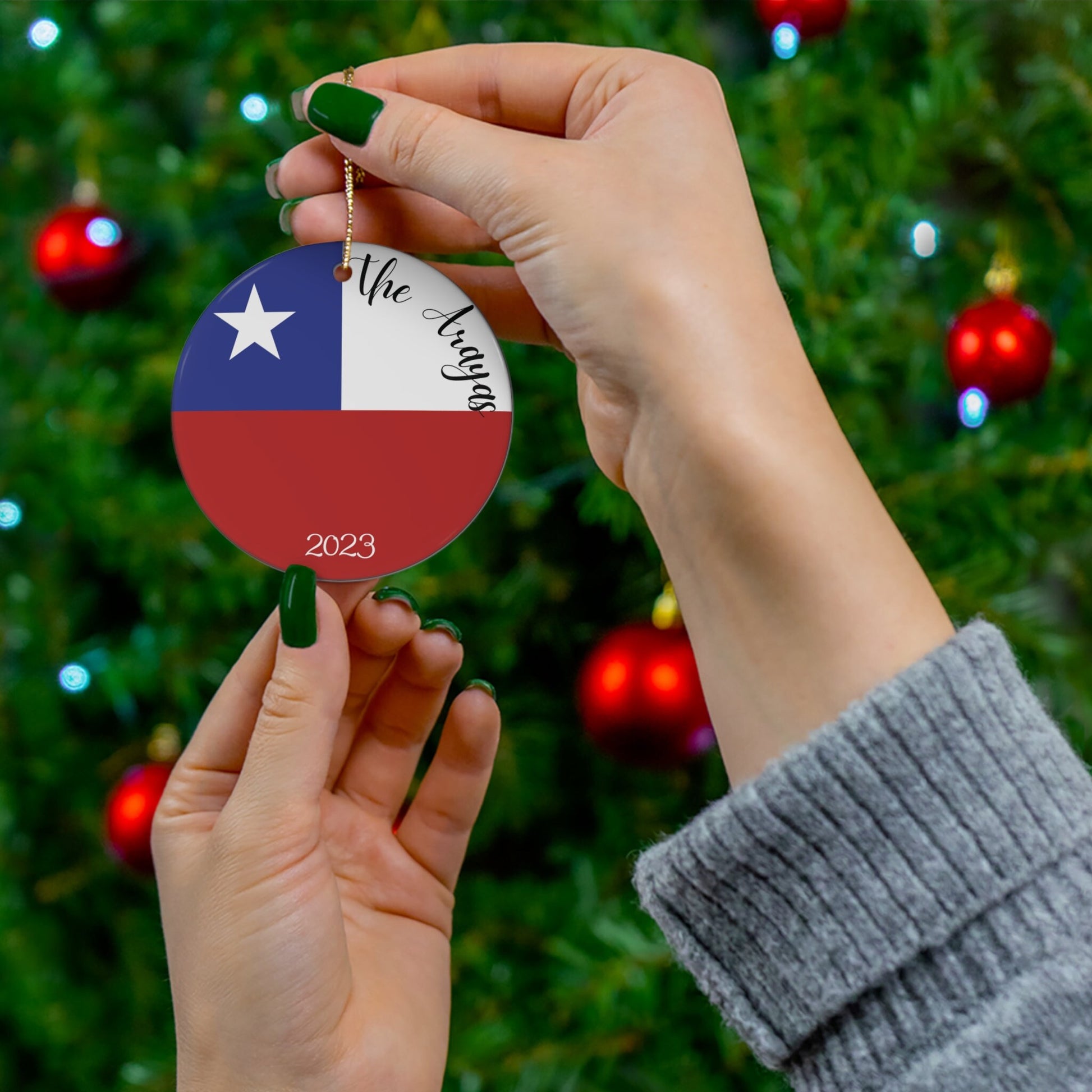 Personalized Chile Ceramic Christmas Ornament Chilean Flag Inspired Porcelain Gift Holiday Decoration South American Travel Souvenir Latina
