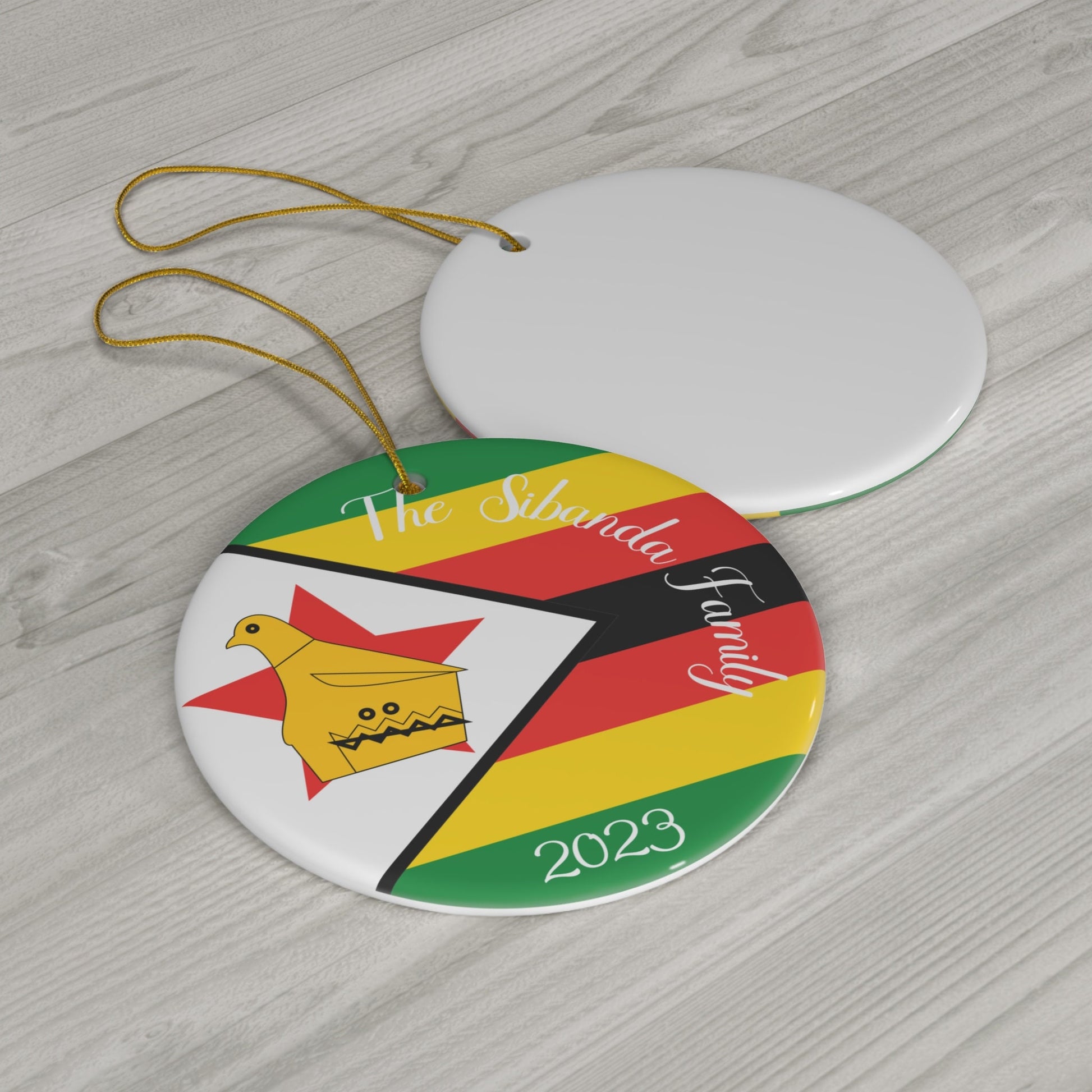 Personalized Zimbabwe Ceramic Christmas Ornament Zimbabwean Flag Round Porcelain Gift Custom Holiday Decoration World Heritage Travel Themed