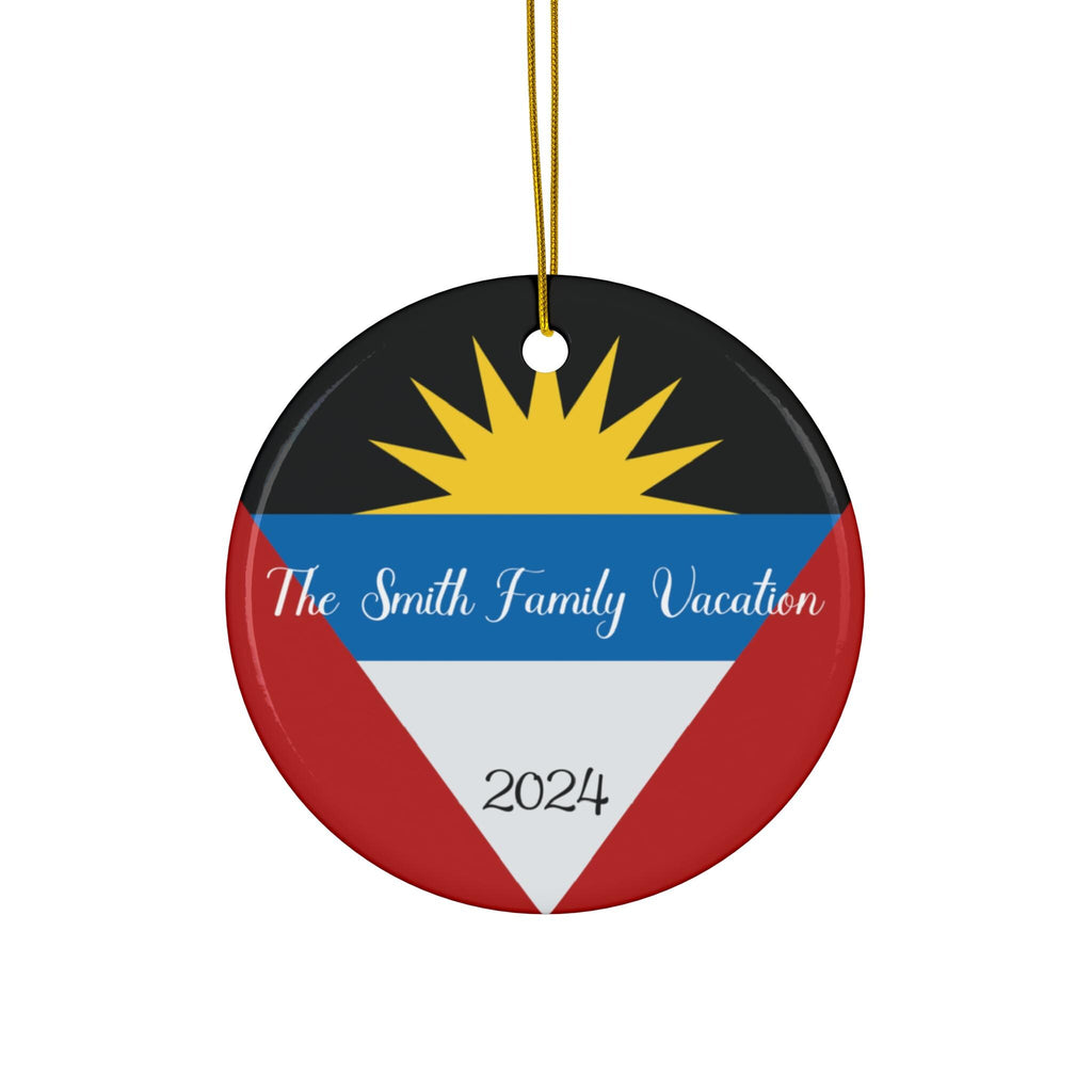 Personalized Antigua & Barbuda Ceramic Ornament, Holiday Decorations, Antigua and Barbuda Flag, Caribbean, World Travel, Vacation Souvenir