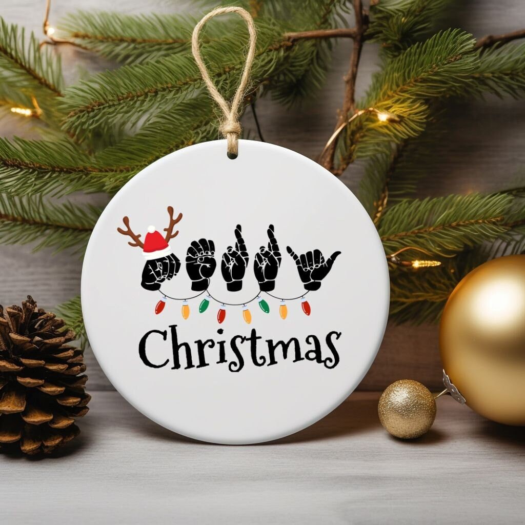 Sign Language Merry Xmas Ornament, ASL Ornament, Unique Ornament, Sign Language Ornament, ASL Gift, Deaf Pride, Hand Sign,ASL Christmas Gift