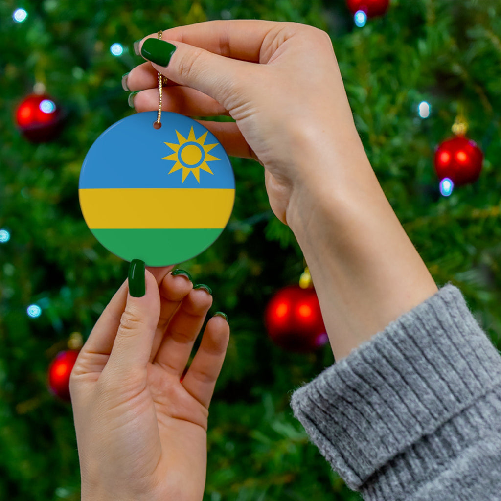 Personalized Rwanda Christmas Ornament Rwandan Flag Kigali Africa Blue Green Yellow World Travel Gift  Round Ceramic African Christmas Decor
