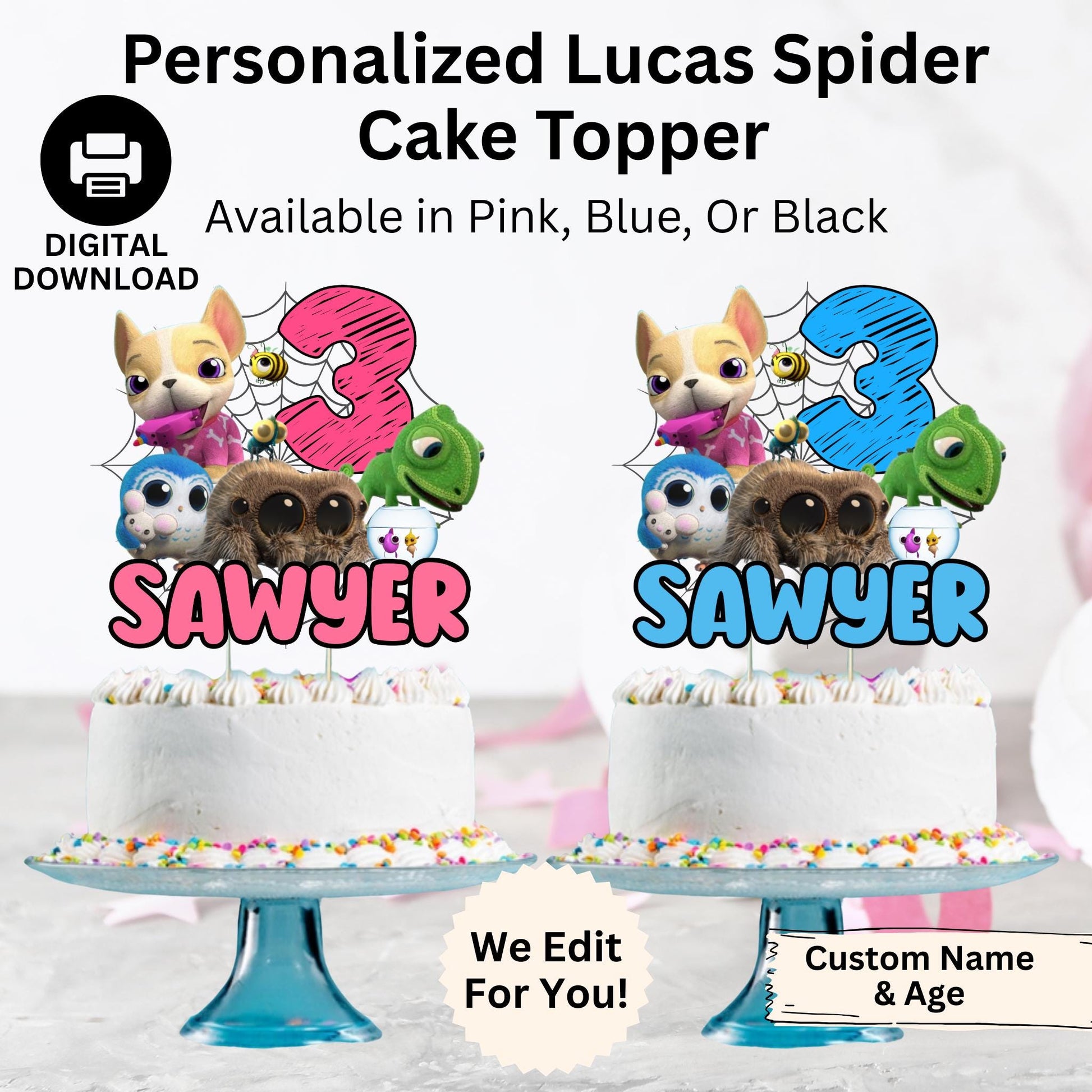 Personalized Lucas the Spider Cake Topper, Custom Lucas the Spider & Friends Party Decoration