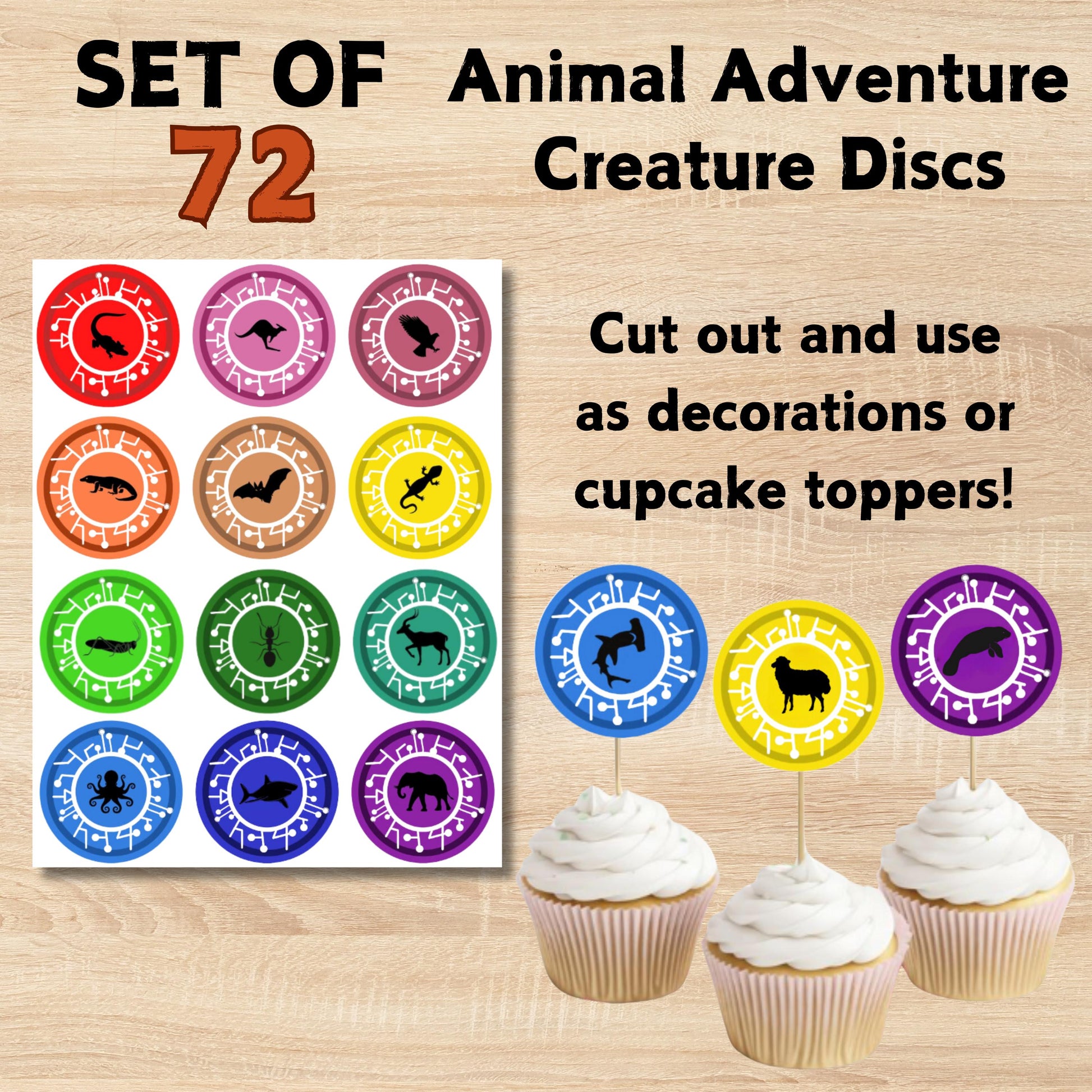 Set of 72 "Creature Power" Discs Inspired, 2.5" PRINTABLE Instant Download, Animal Adventure Discs, Wild Kratt Party Decor, Wild Kratt Disc