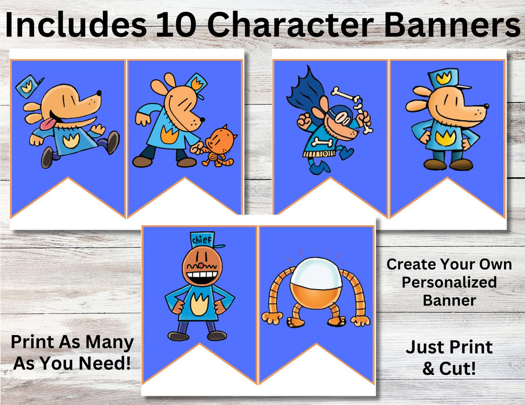 Custom Dog Man Printable Birthday Banner, Instant Download Dog Man Party Banner, Dog Man Birthday Decoration