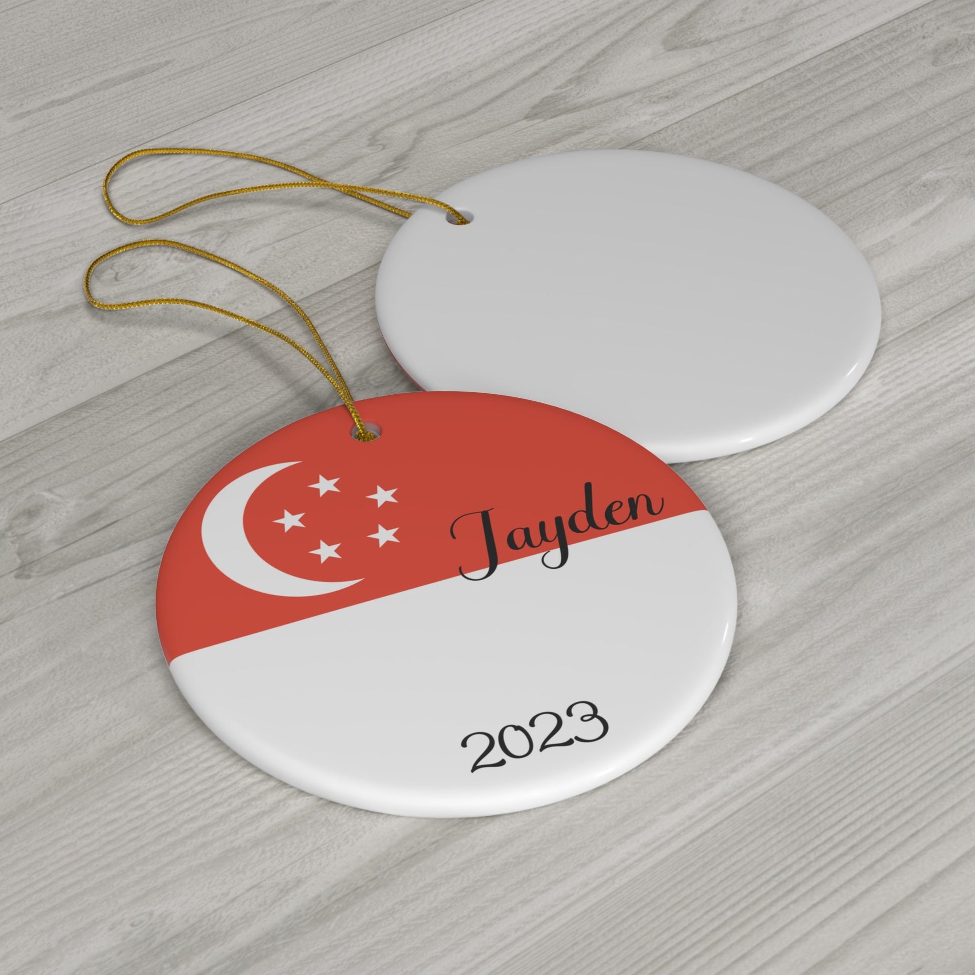 Personalized Singapore Ceramic Christmas Ornament Singaporean Flag Round Gift Holiday Decoration World Heritage Travel Themed Circle Asia