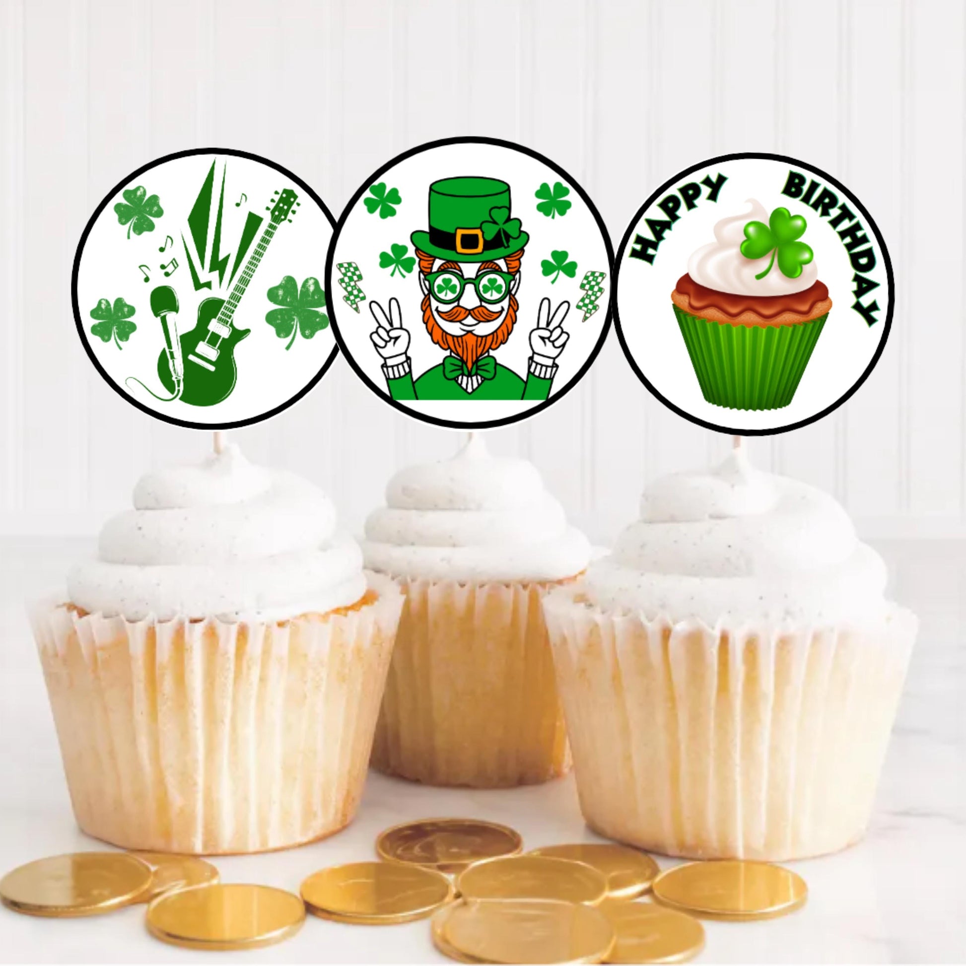 Personalized Shamrock & Roll Birthday Cupcake Toppers, St. Patricks Birthday Toppers, One Rad Lad Party, Lucky One Party Decor, Clover Favor