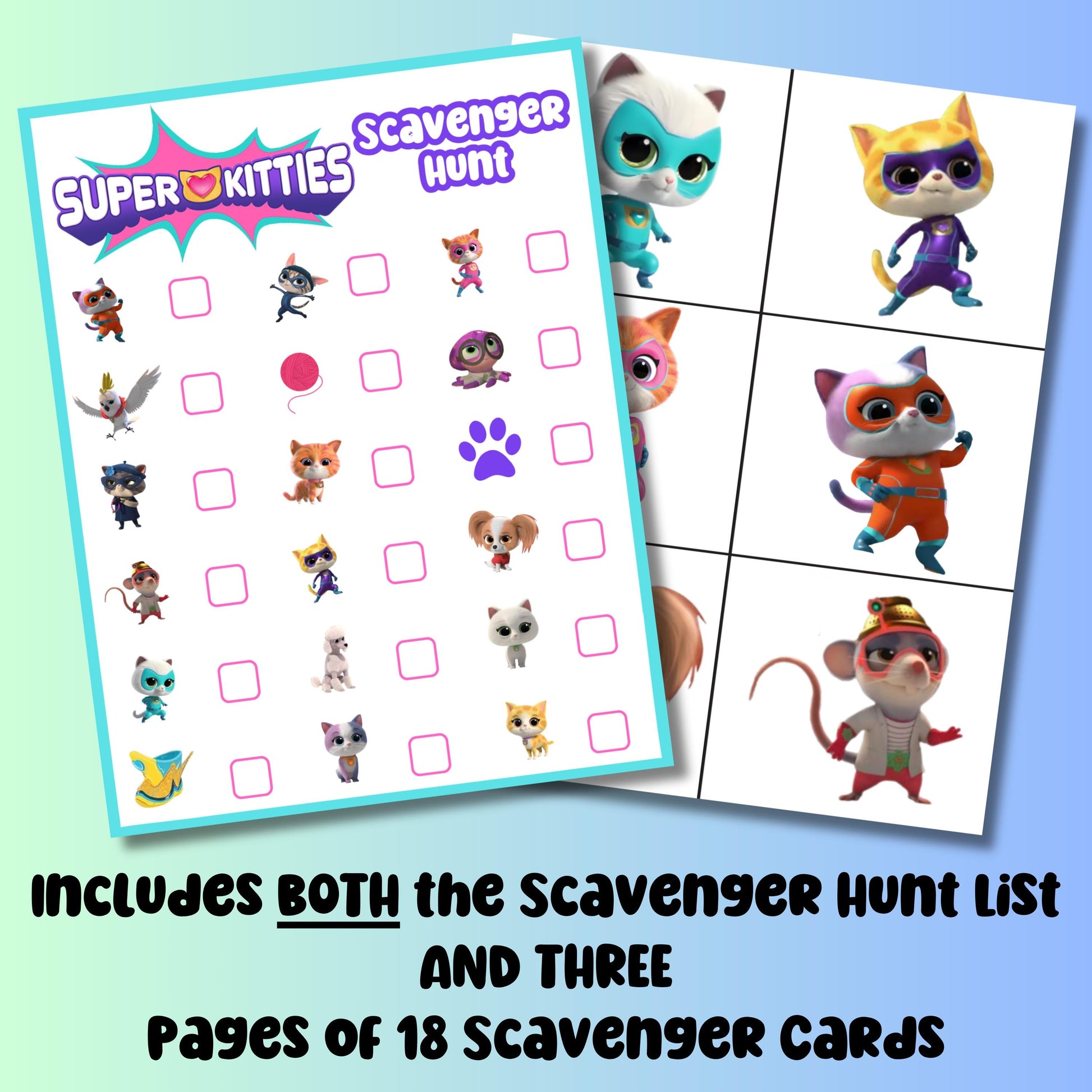 Printable Super Hero Kitties Scavenger Hunt, Hero Kitties Party Game, Kitties Party Favor, Kitty Instant Download Treasure Hunt Game